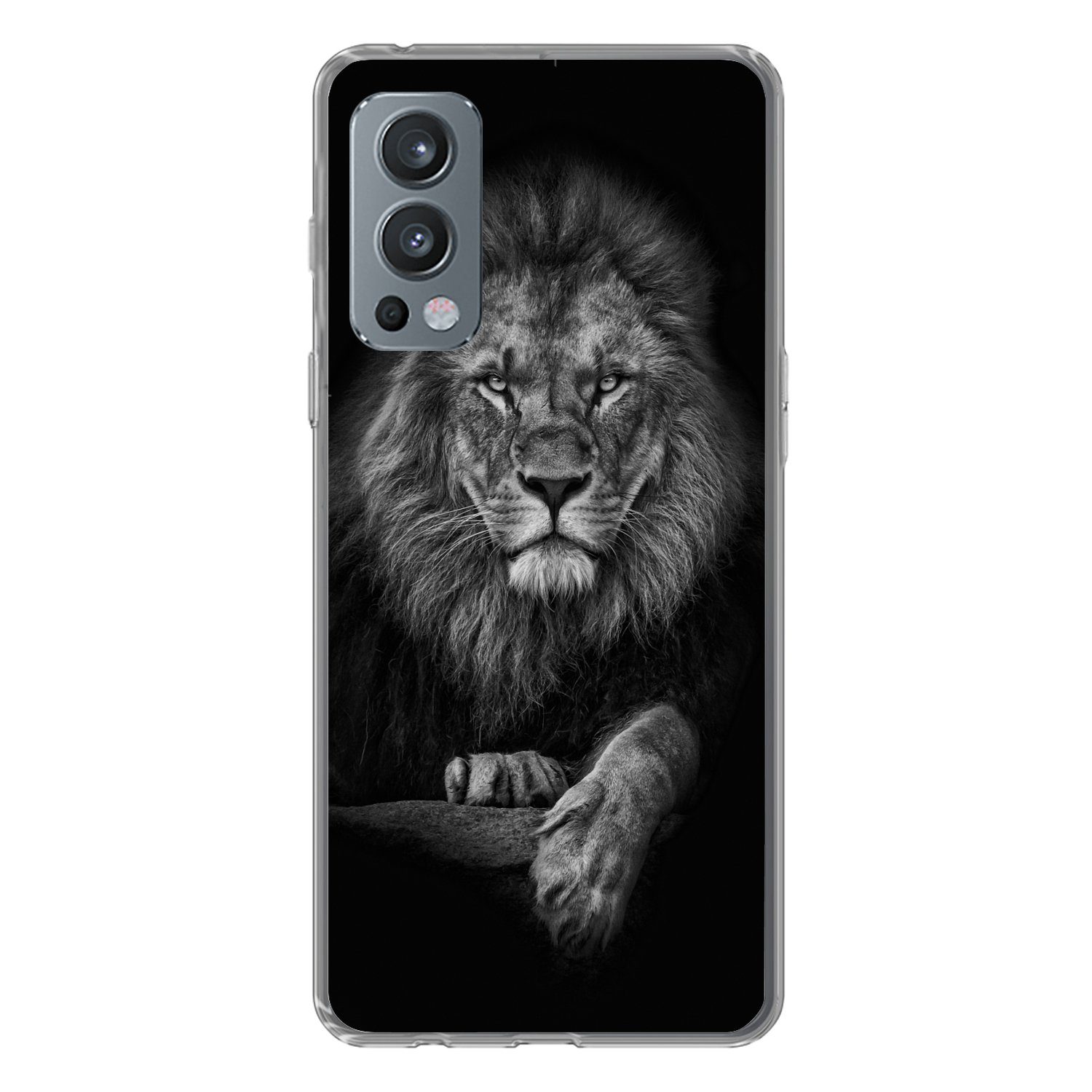 MuchoWow Handyhülle für OnePlus Nord 2 5G Löwe - Tiere - Schwarz - Weiß, Phone Case, Silikon, Schutzhülle Dünn
