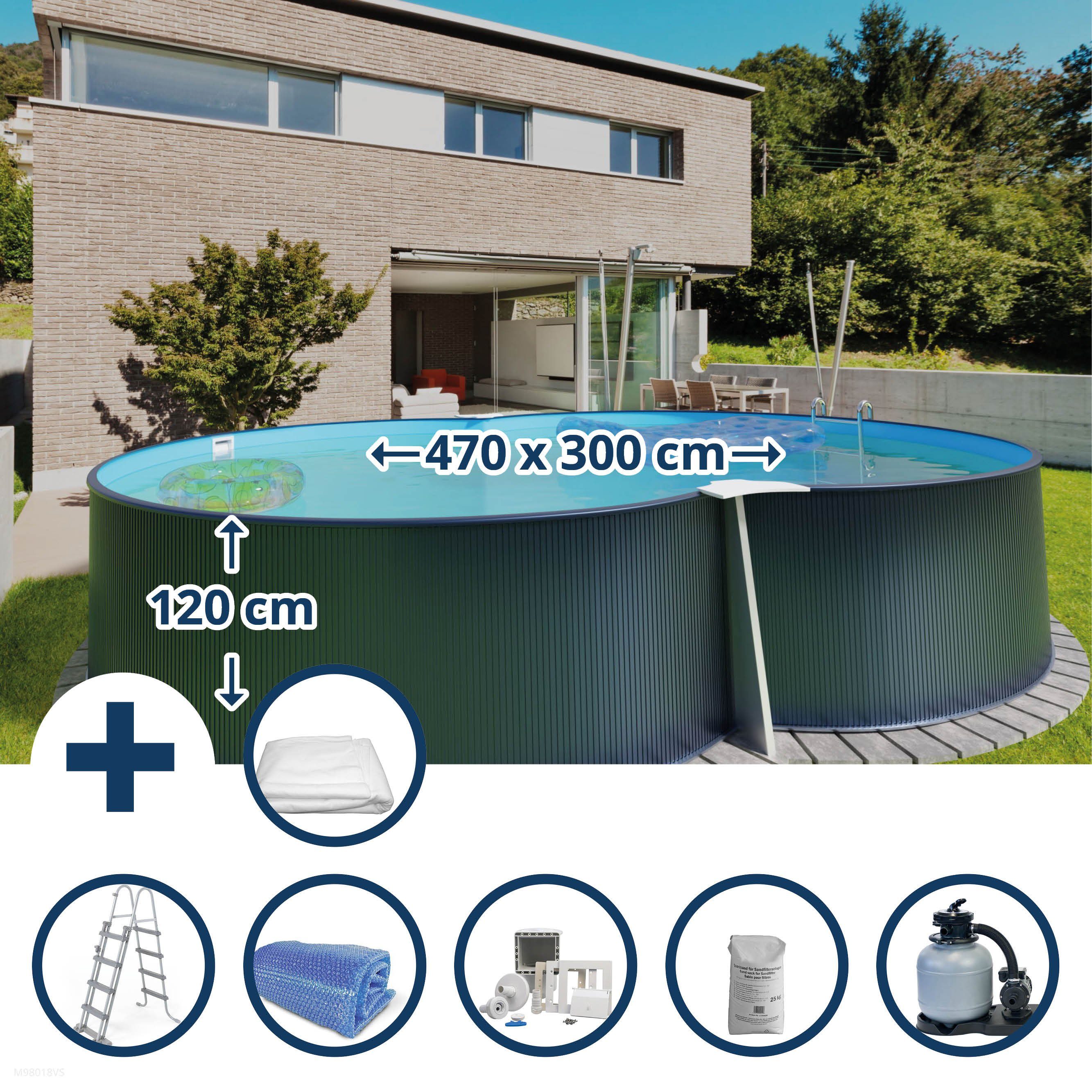 Achtformpool Stahlwandpool Set (7-teilig) hoch achtform 470x300