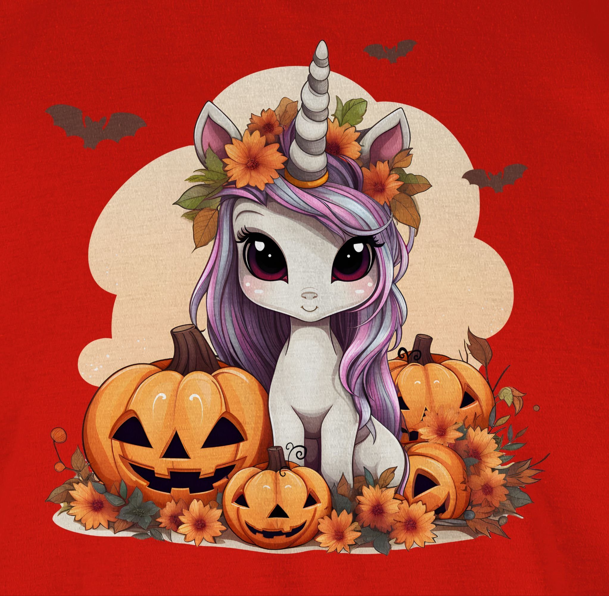 Kostüme T-Shirt 03 Kürbis Halloween Einhorn Unicorn Shirtracer Halloween Süßes Rot Herren