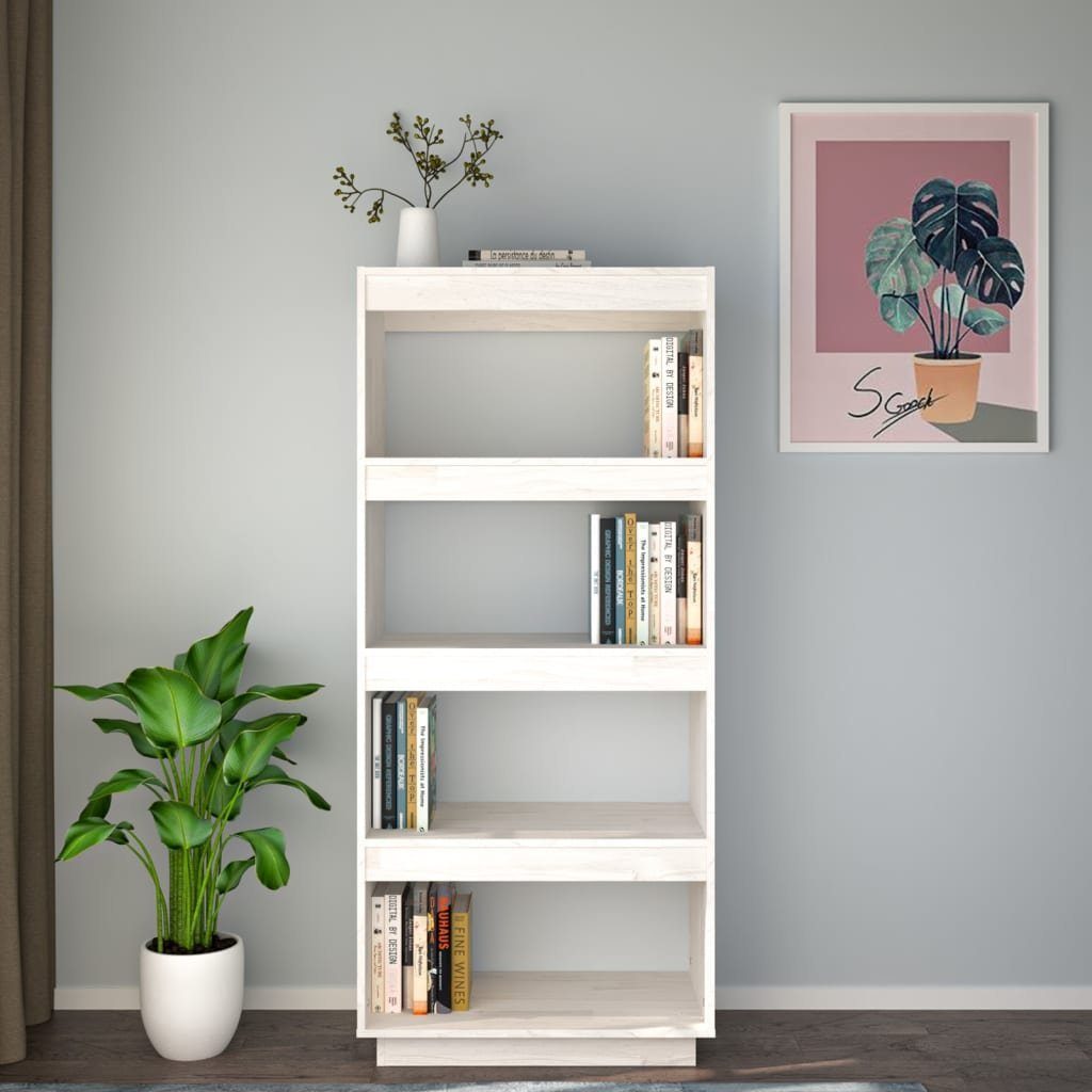 Bücherregal Massivholz furnicato cm Kiefer 60x35x135 Weiß Bücherregal/Raumteiler