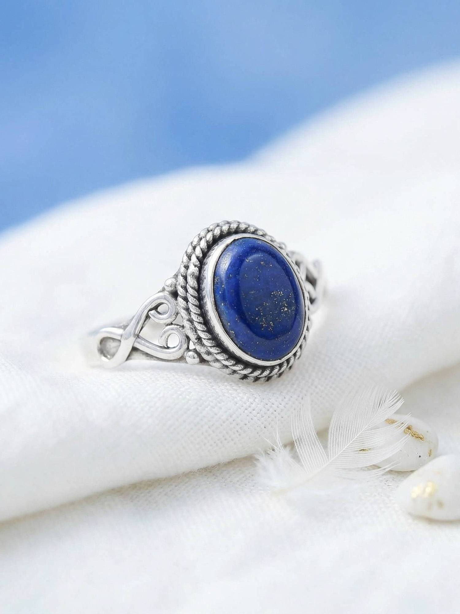 mantraroma Silberring BAGHIMI oval aus 925 Silber mit Lapis Lazuli (Ring mi günstig online kaufen