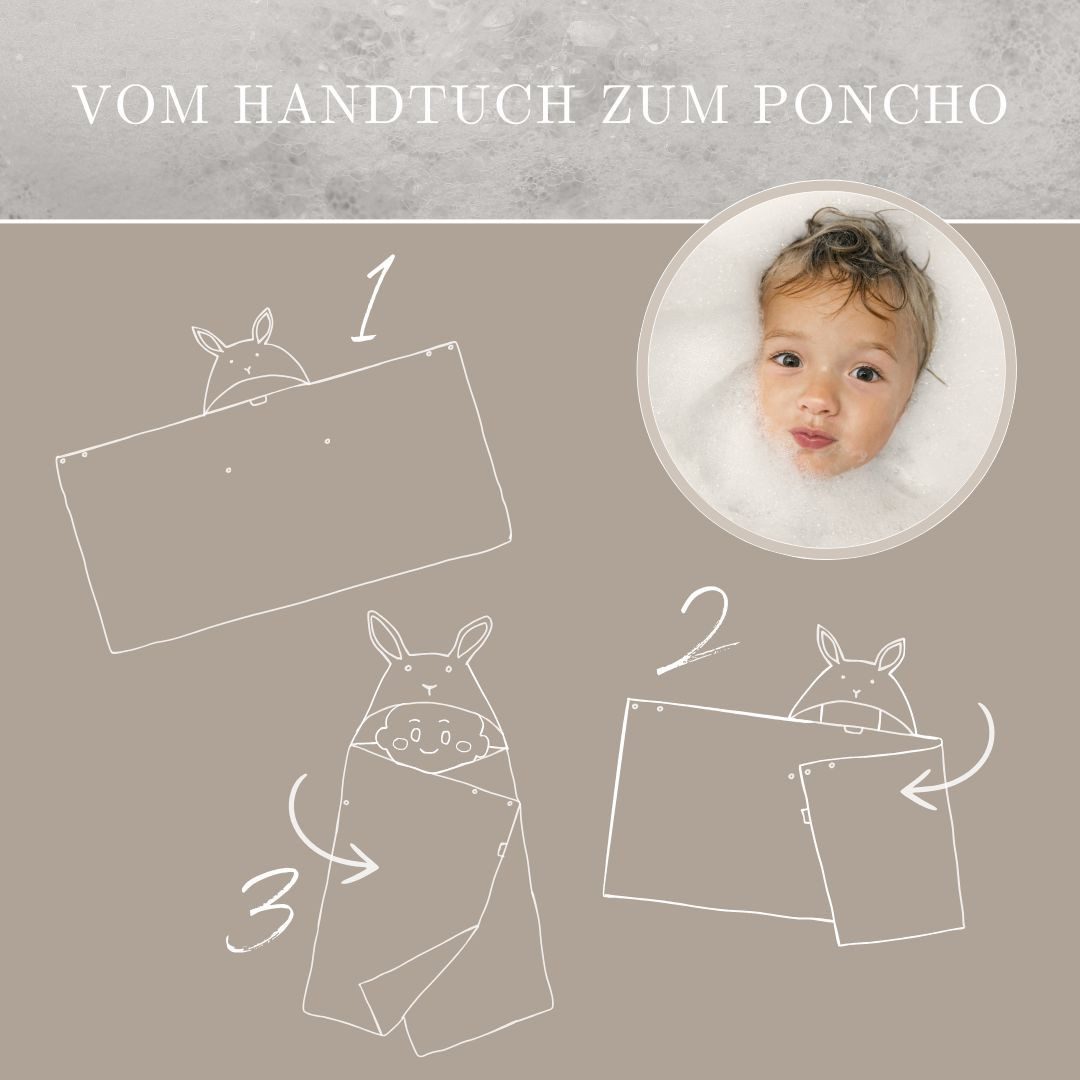 DIKOS Kapuzenhandtuch Badeponcho Baby Kinder Taupe/Altrosa, 70x140cm, 100% Bio-Baumwolle, 2-in-1 ab Geburt Handtuch mitwachsendes Badetuch/Poncho mit Knöpfen
