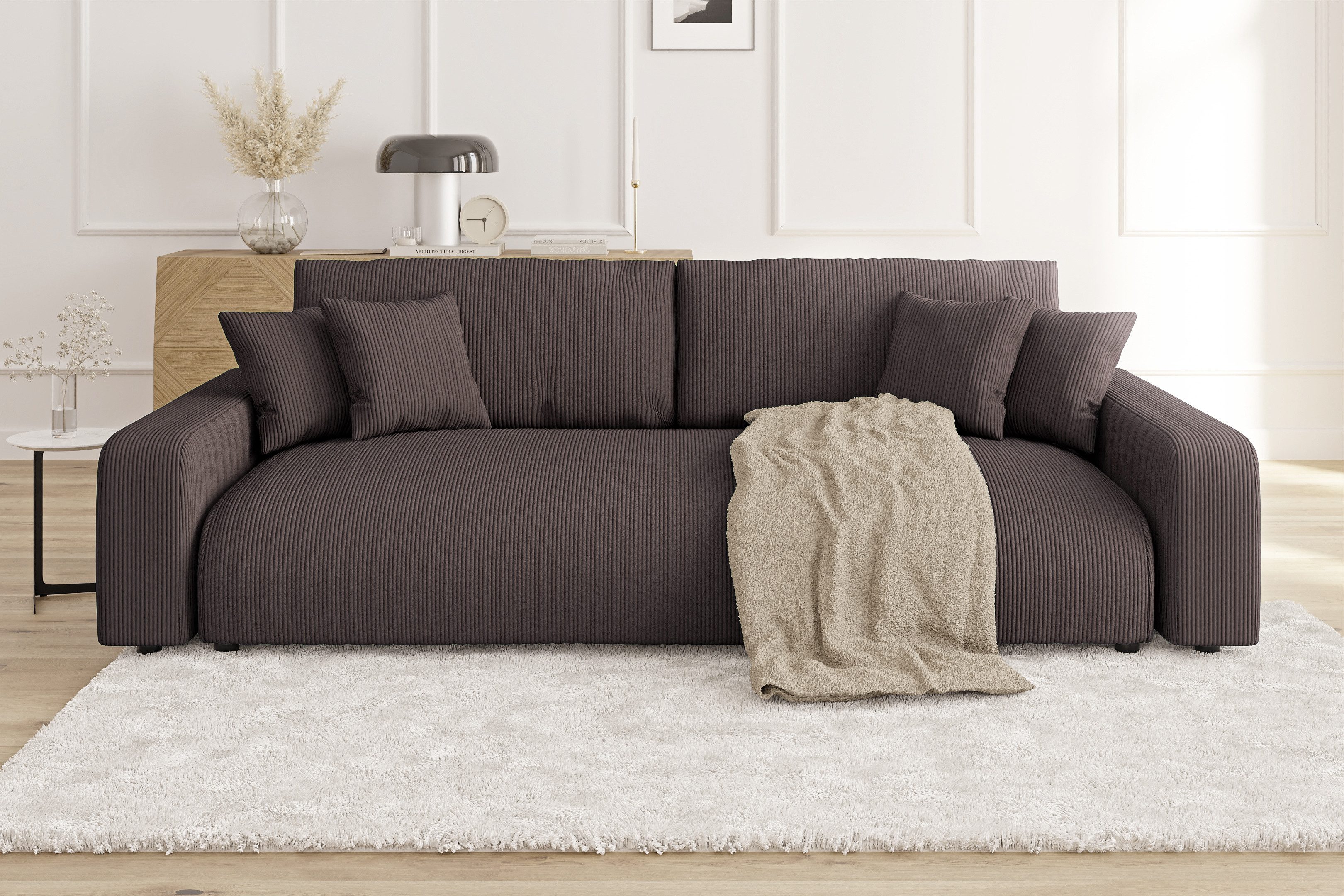 S-Style Möbel Schlafsofa Emma mit Bettkasten in Cord-Stoff – Bild 3 von 5