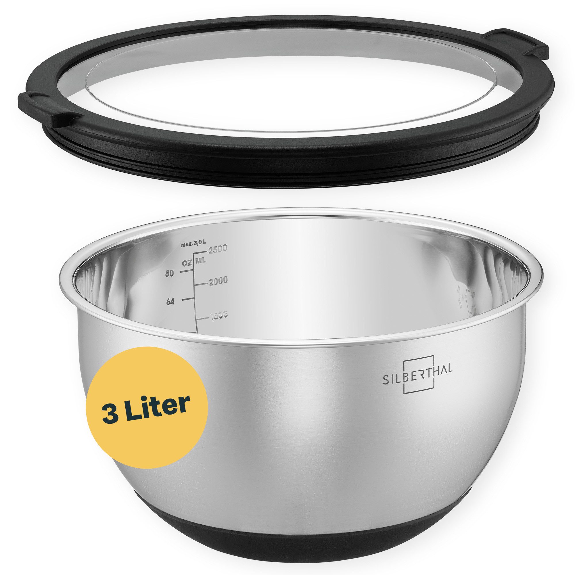 SILBERTHAL Rührschüssel Salatschüssel 20cm, Edelstahl, (1-tlg), Rutschfest dank Silikonboden, mit integrierter Skala