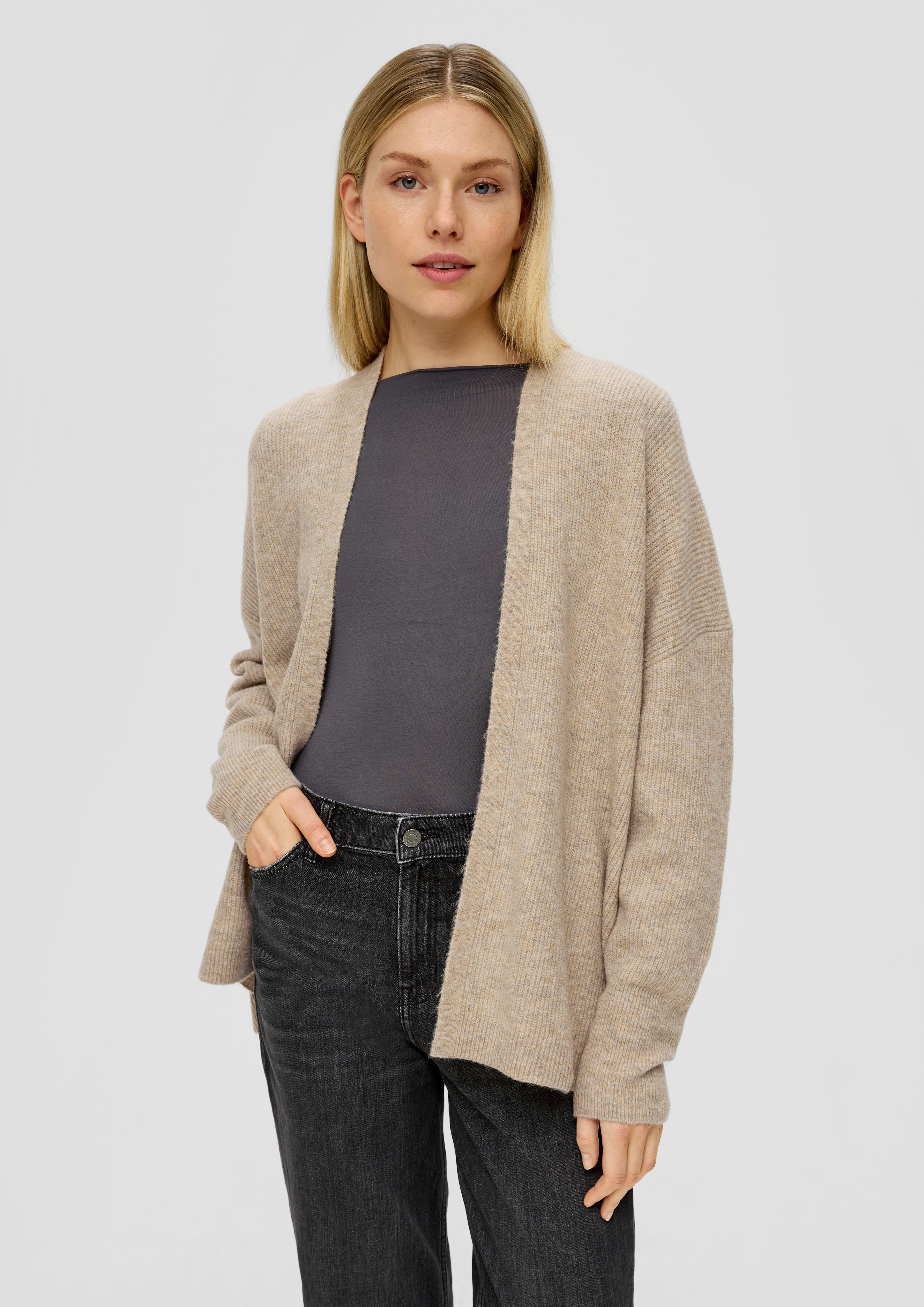 s.Oliver Strickjacke Verschlussloser Cardigan aus weichem Wollmix