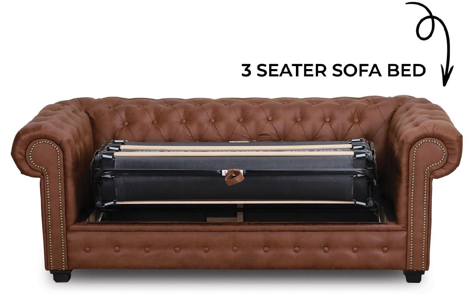 JVmoebel Sofa Stilvoller Chesterfield Dreisitzer mit Bettfunktion luxus Neu, Made in Europe