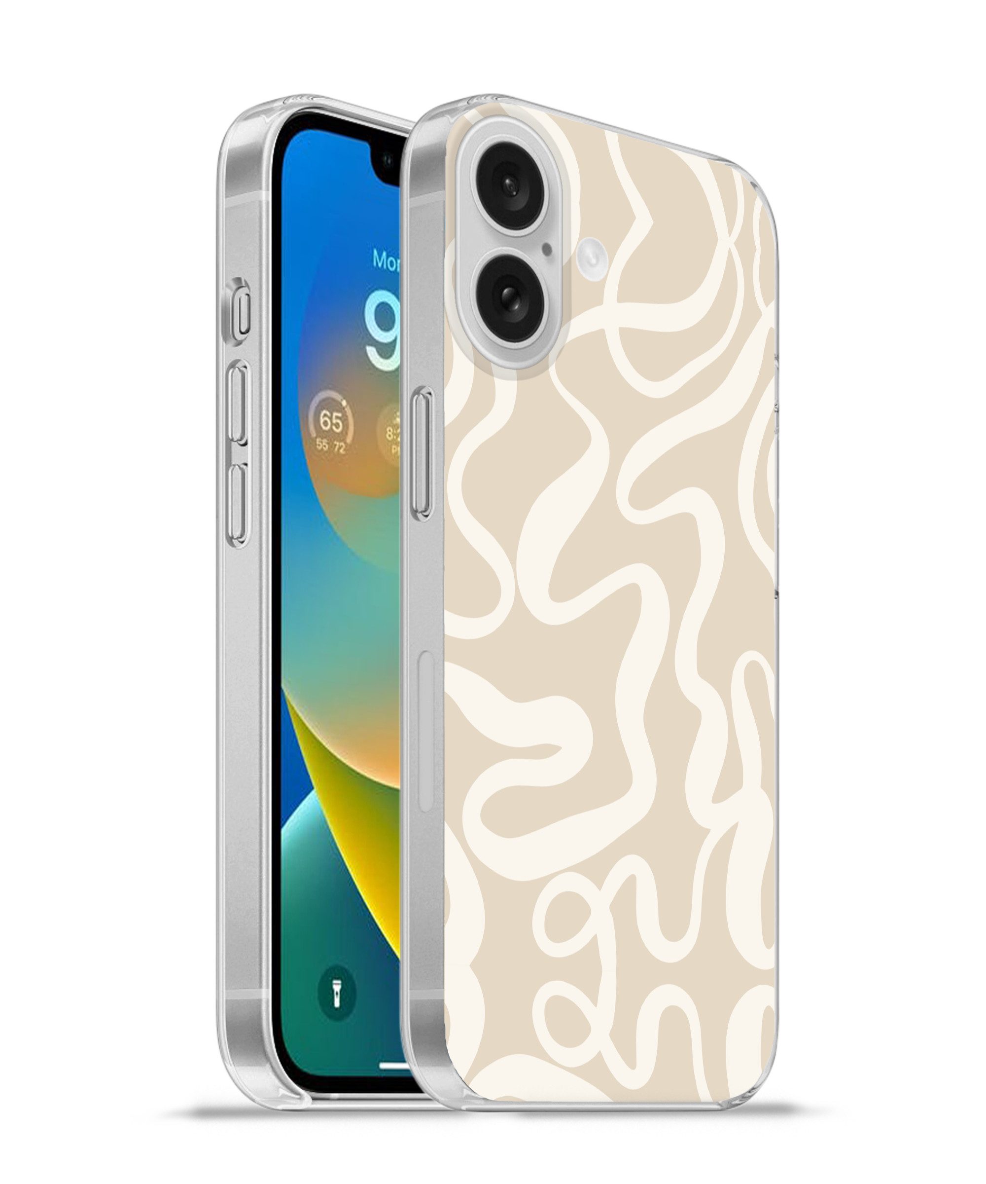 MuchoWow Handyhülle für Apple iPhone 16 Linien - Abstrakt - Beige - Weiß - Minimalistisch, Smartphone-Bumper, Print, Handy Schutzhülle Dünn
