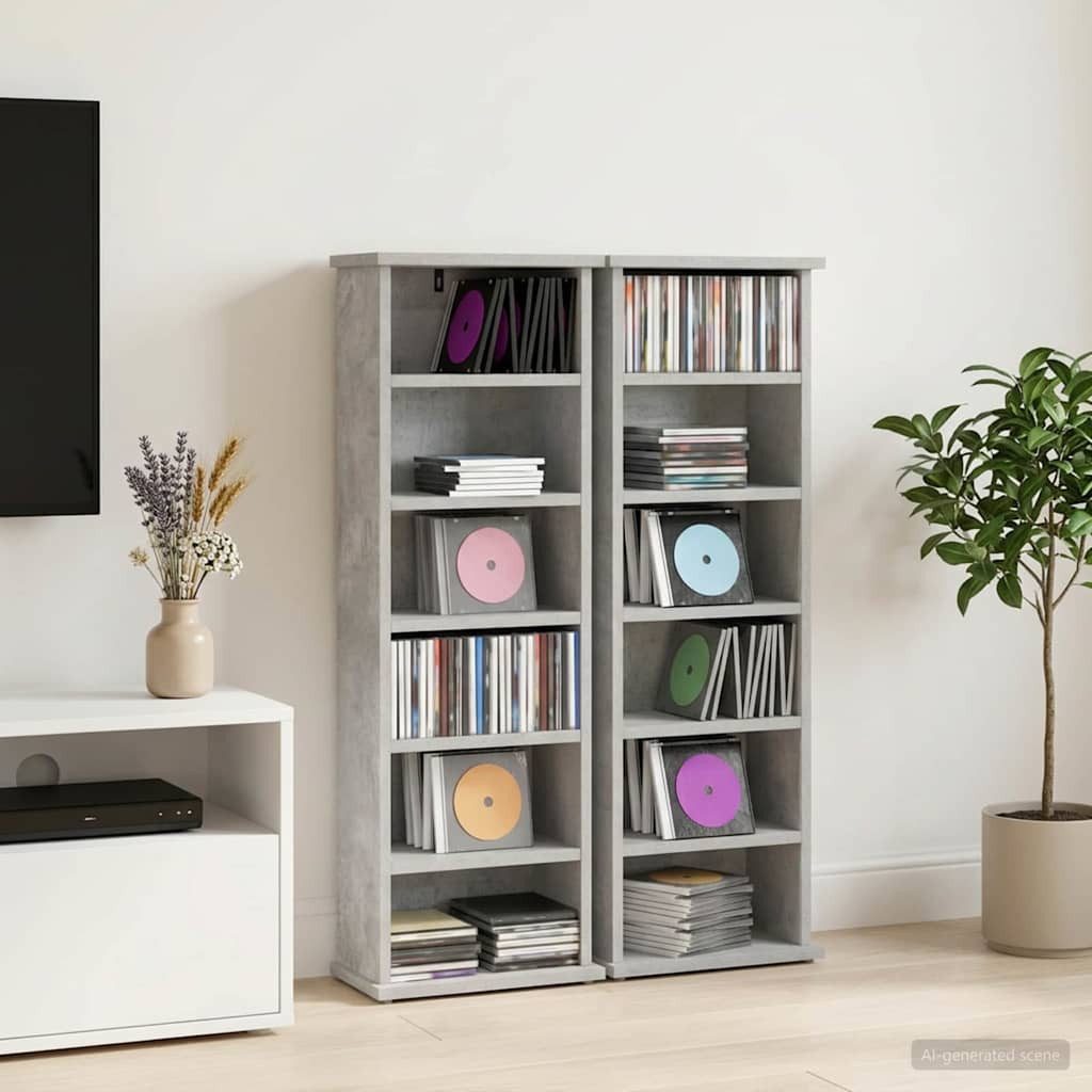 furnicato CD-Regal CD-Schrank 32 x 17 x 92 cm Betongrau, 1-tlg., Anpassbares Medienregal mit Wandbefestigung für dein Wohnzimmer