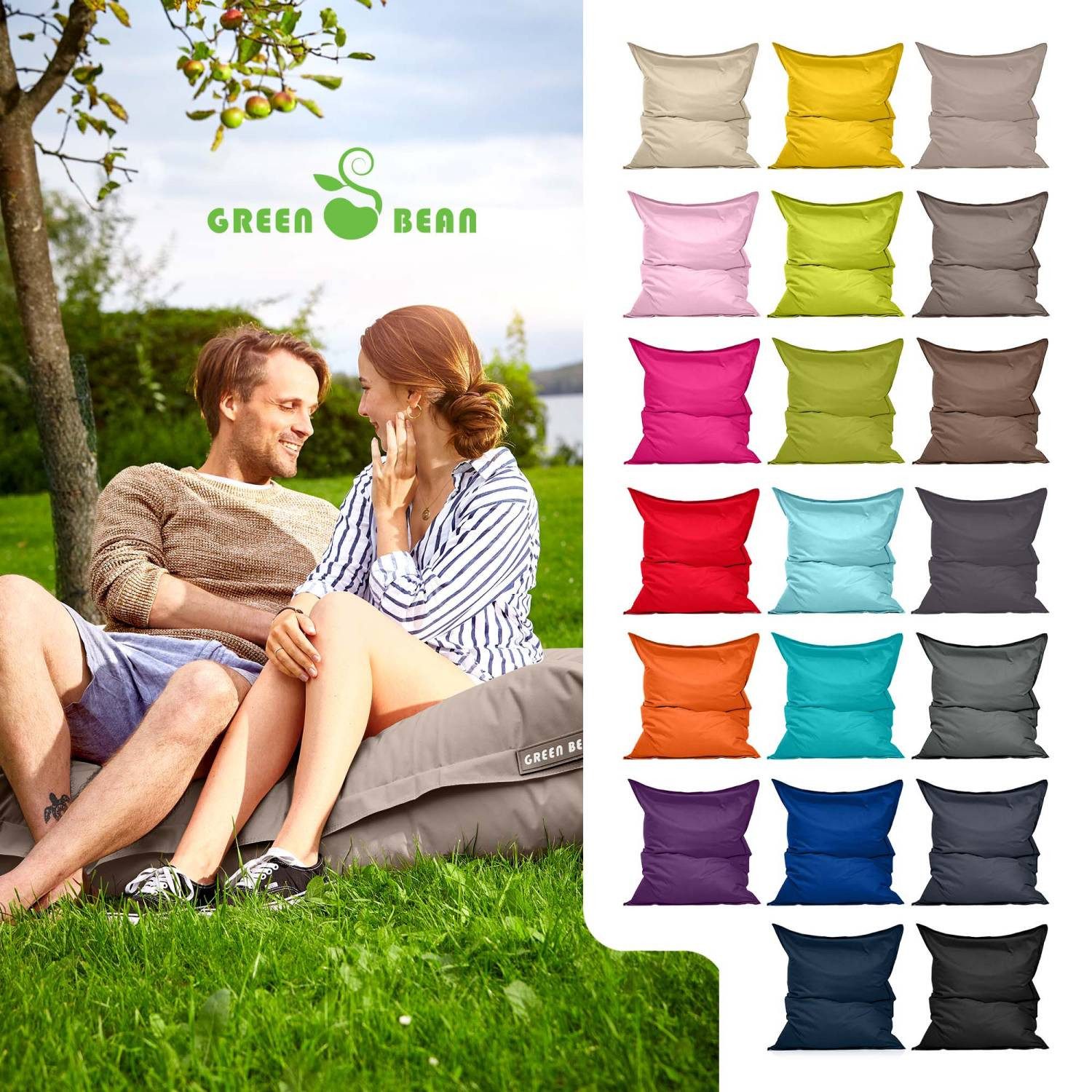 Green Bean Sitzsack XXL Outdoor Sitzsack Square 140x180cm (XXL Riesensitzsack 140x180cm 380 Liter Kinder & Erwachsene Bean Bag EPS Perlen Füllung, Groß Draußen  – Bild 2 von 5