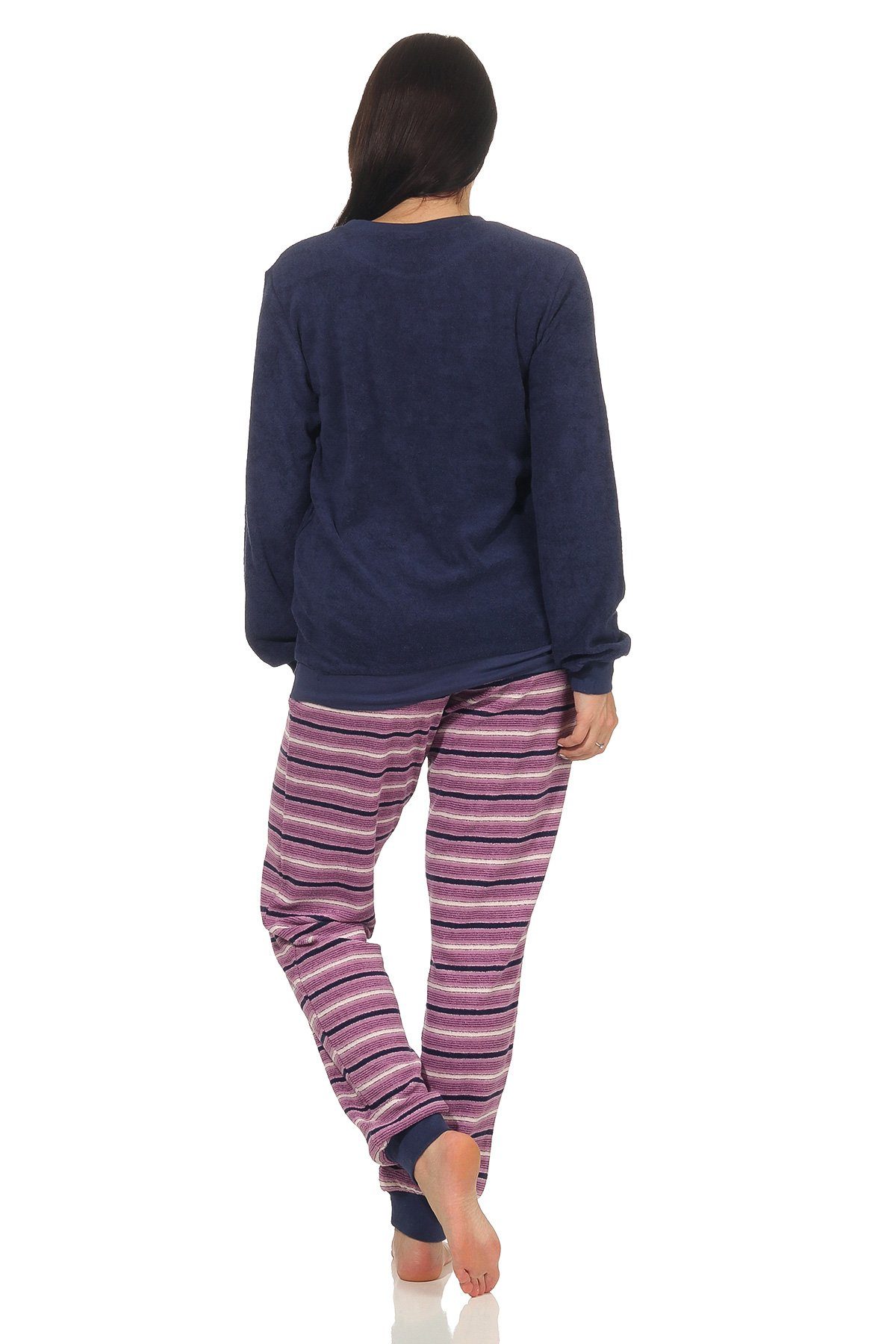 Normann Pyjama Damen Frottee Pyjama mit Bündchen, Oberteil mit Herz Motiv