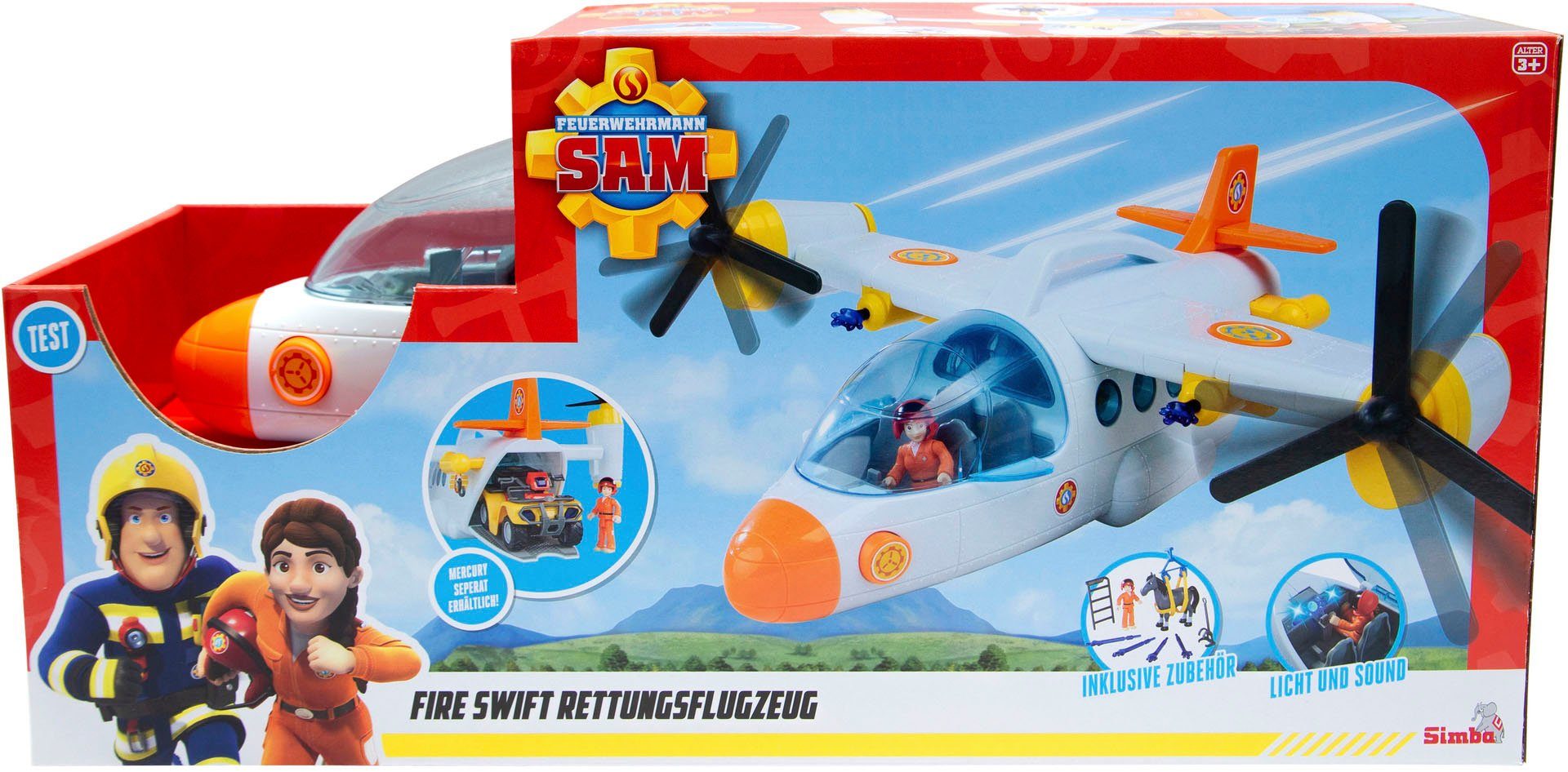 SIMBA Spielzeug-Flugzeug Feuerwehrmann Sam Fire Swift Rettungsflugzeug, mit Licht- und Soundeffekten