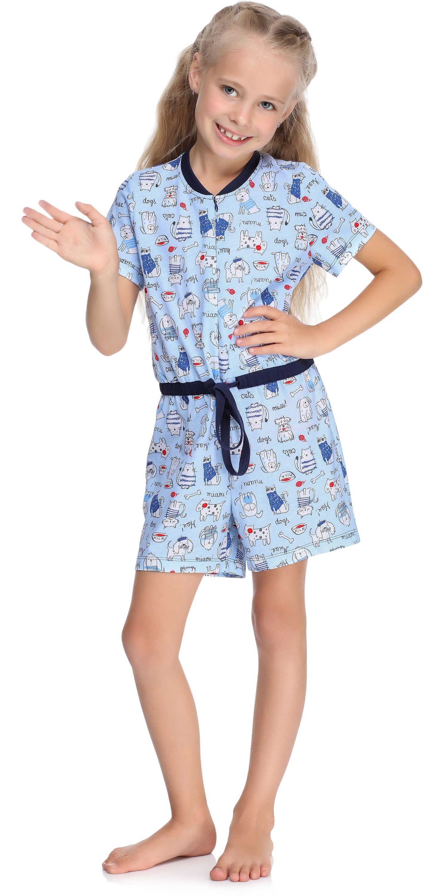 Blau/Hunde/Katze Overall Schlafanzug Short Mädchen Merry Schlafanzug MS10-267 Style