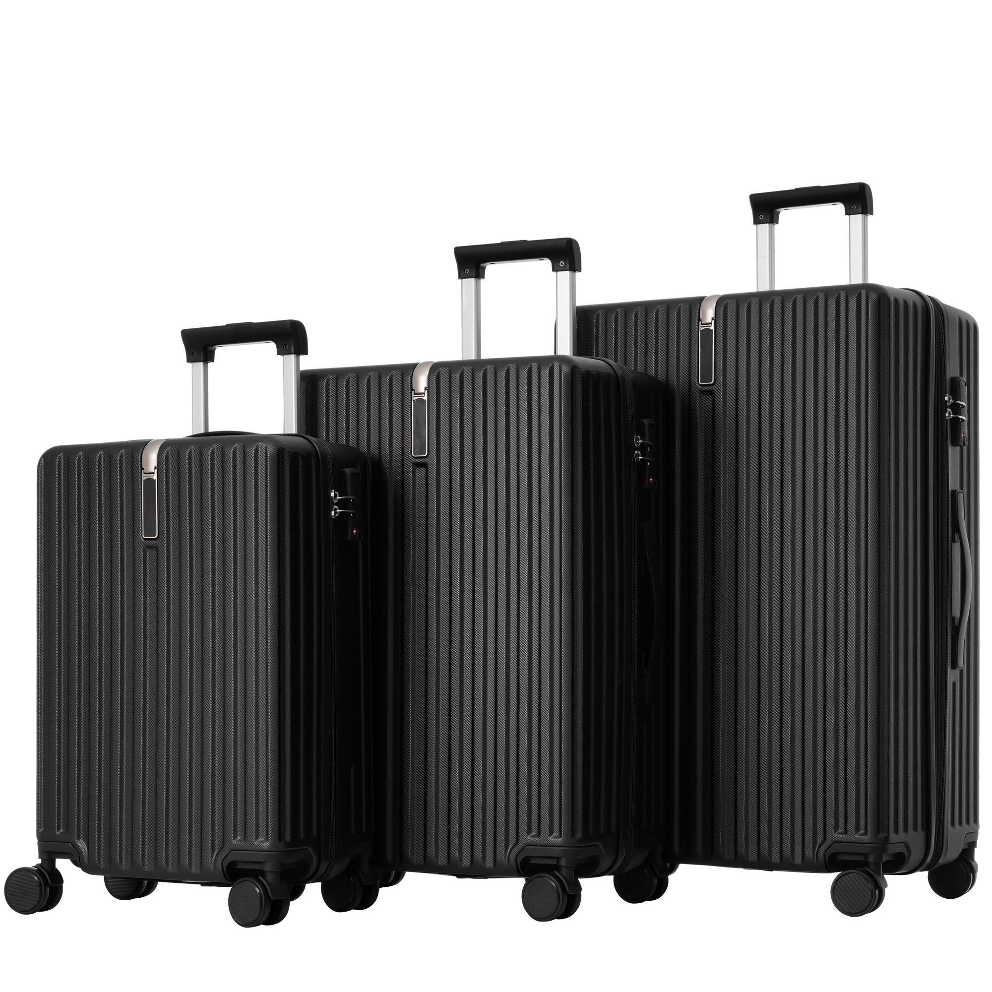 Ulife Trolleyset Kofferset Handgepäck Reisekoffer ABS-Material, TSA Zollschloss, 4 Rollen, (3 tlg) Schwarz