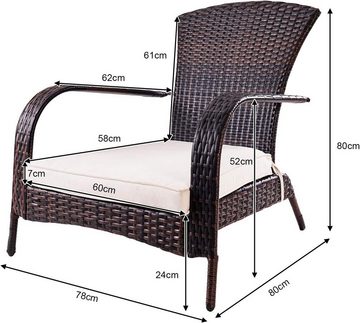 COSTWAY Gartensessel, Rattan, mit hoher Rückenlehne & Kissen, 78x80x80cm