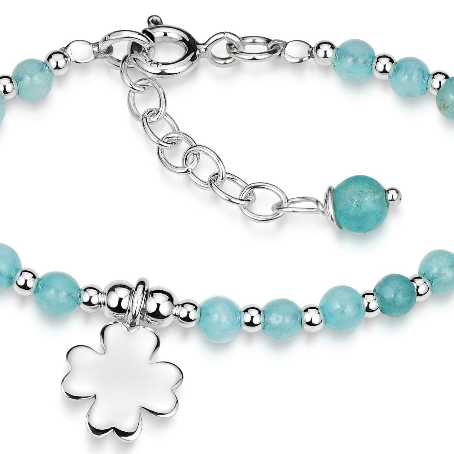 Materia Armkette Damen Kleeblatt Edelstein Achat Hellblau Blau SA-1, 925 Sterling Silber, längenverstellbar