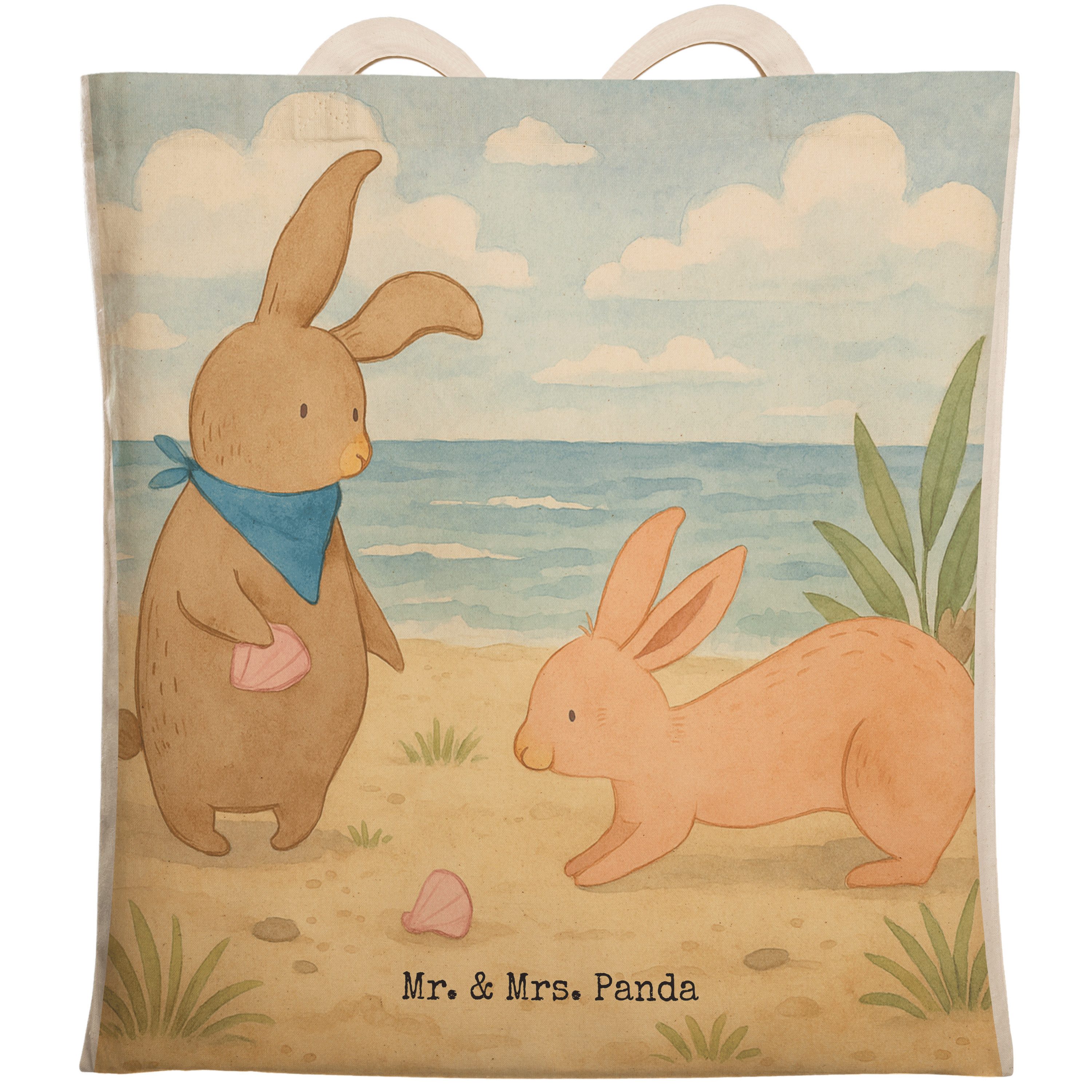 Tragetasche Hasen Muschel Design, Stoffbeutel, Weiß, shopping bag, Meer, Urlaub
