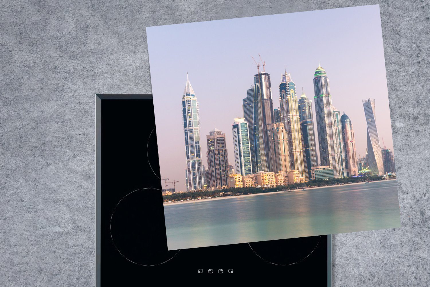 78x78 Wasser MuchoWow Ceranfeldabdeckung, (1 Dubai für Arbeitsplatte - Skyline, Vinyl, Herdblende-/Abdeckplatte cm, küche - tlg),