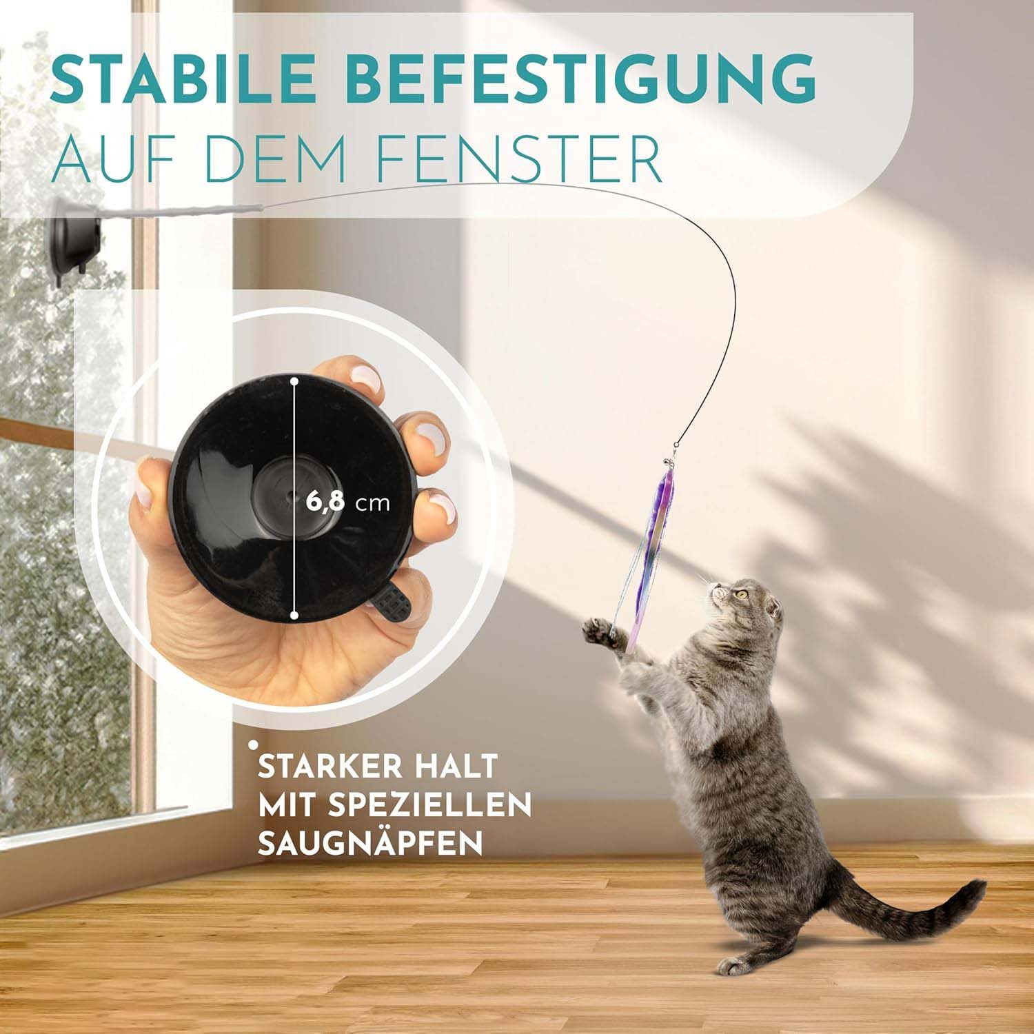 Beaface Tier-Beschäftigungsspielzeug Katzenangel Spielzeug mit Saugnapf und Federn,für Katzen