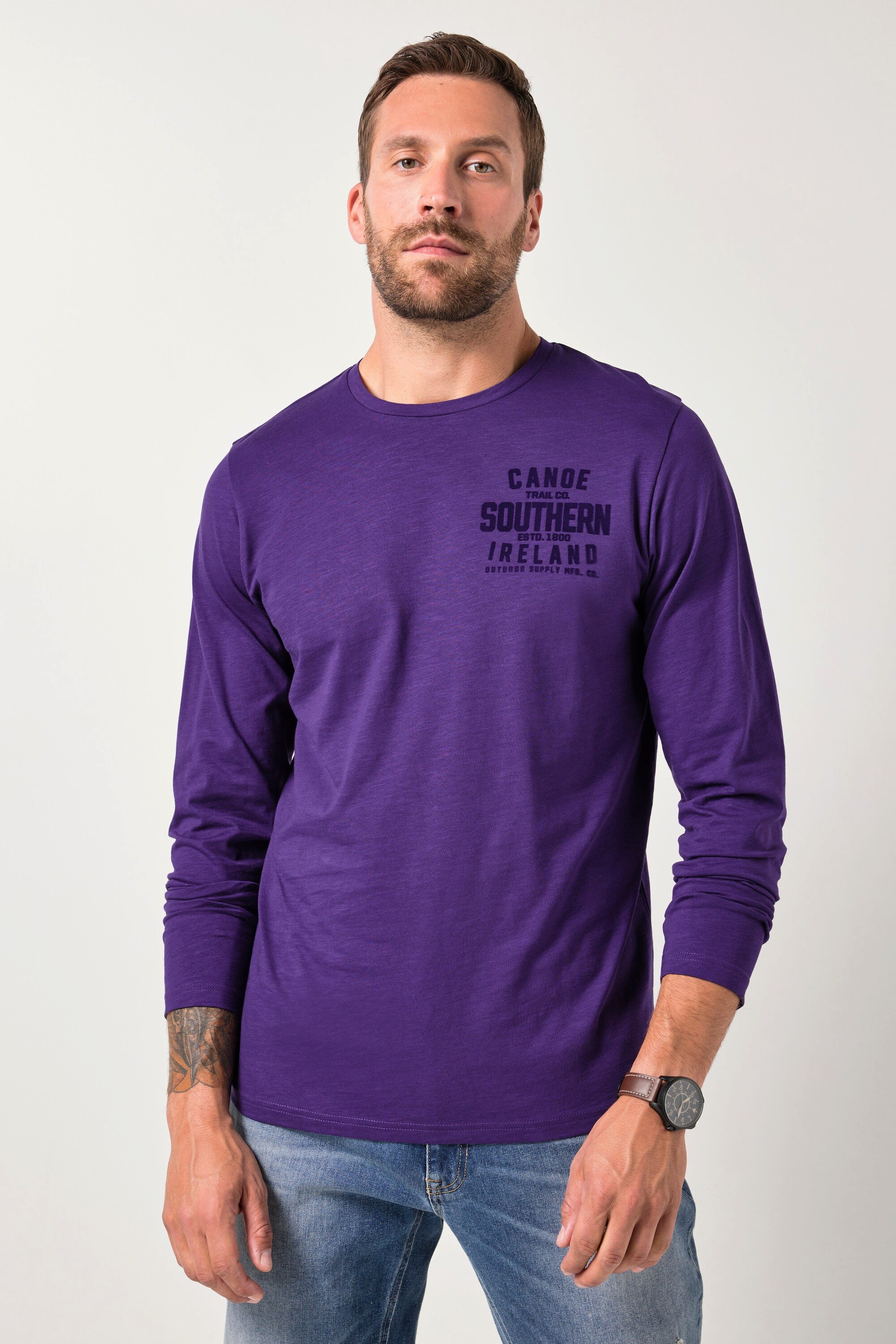T-Shirt Langarmshirt Brustprint Rundhals