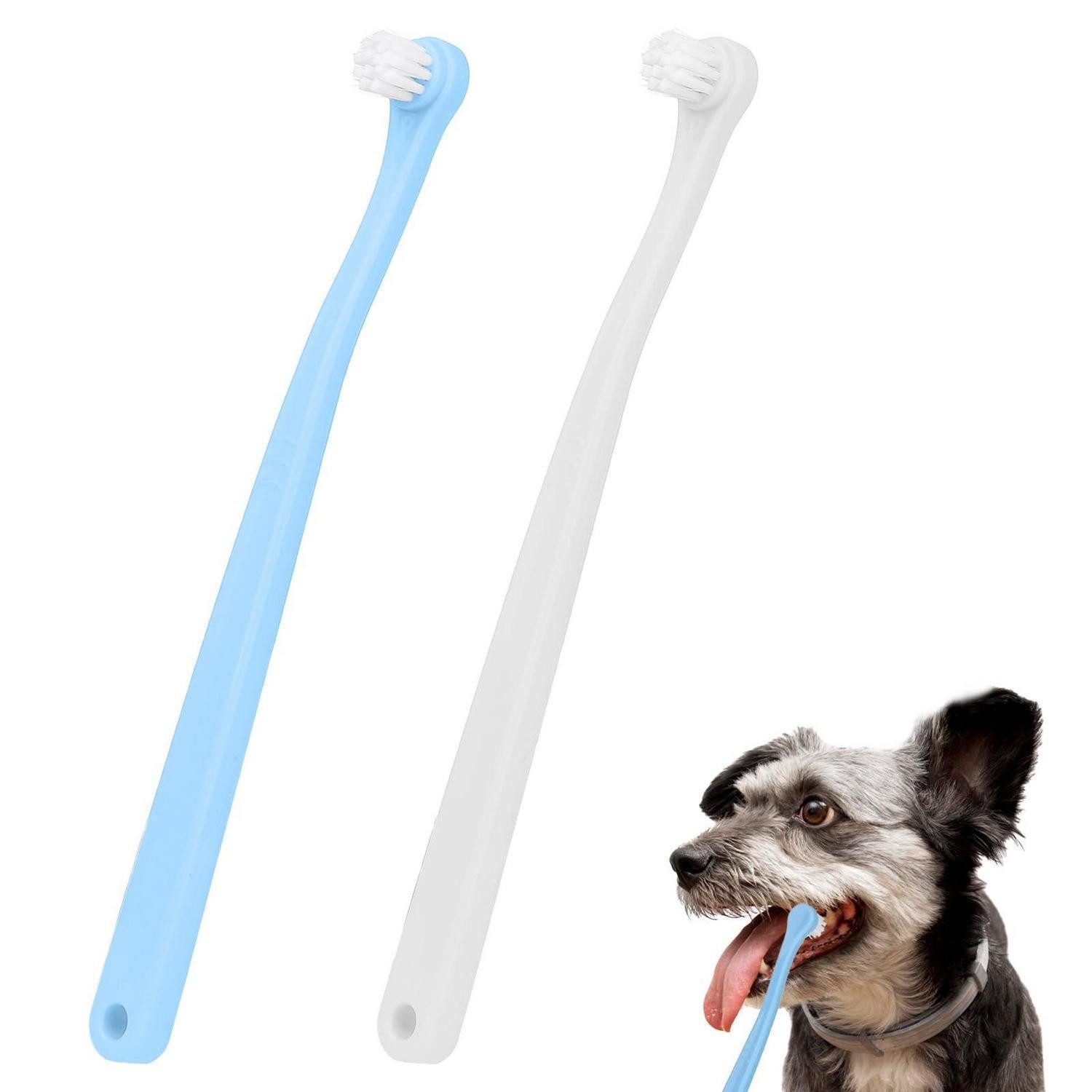 LuxusKollektion Tierzahnbürste Hundezahnbürste Mini 2er Set Blau/Weiß