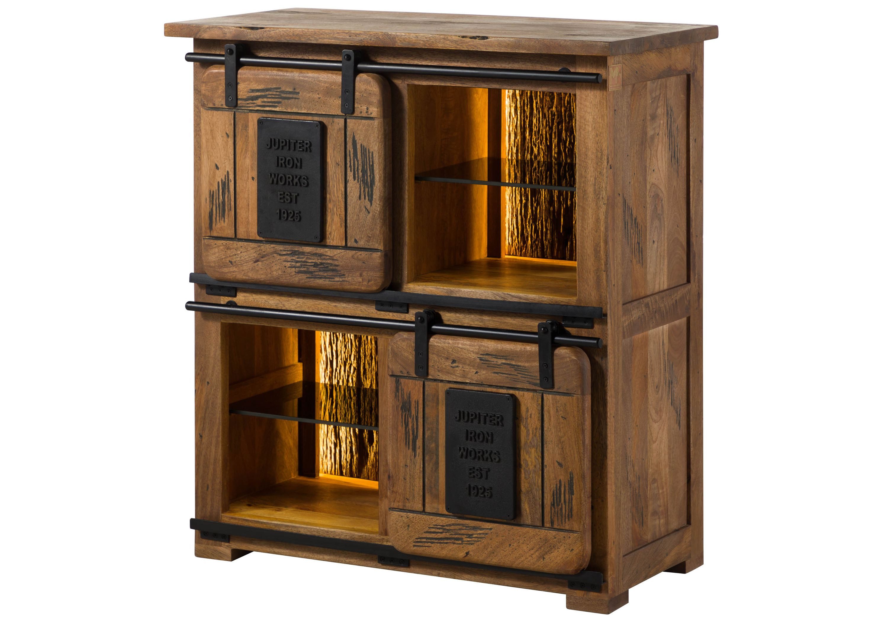 Massivmoebel24 Highboard (Massivholz), Mango / Altholz 90x45x100 natur lackiert RAILWAY LUX #122