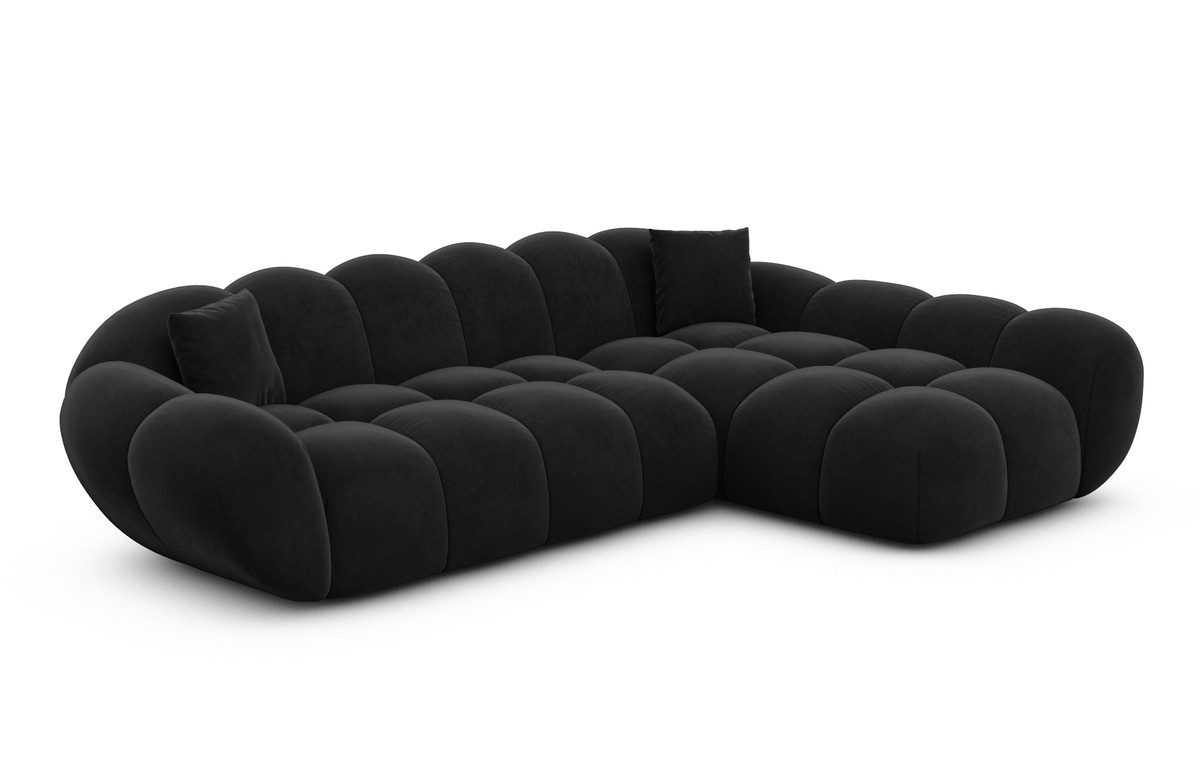 Sofa Dreams Polsterecke Maleron L Form kurz Stoffsofa, 4-Sitzer, Loungesofa, Ottomane rechts, Samtstoff Bezug in Schwarz – Bild 2 von 5