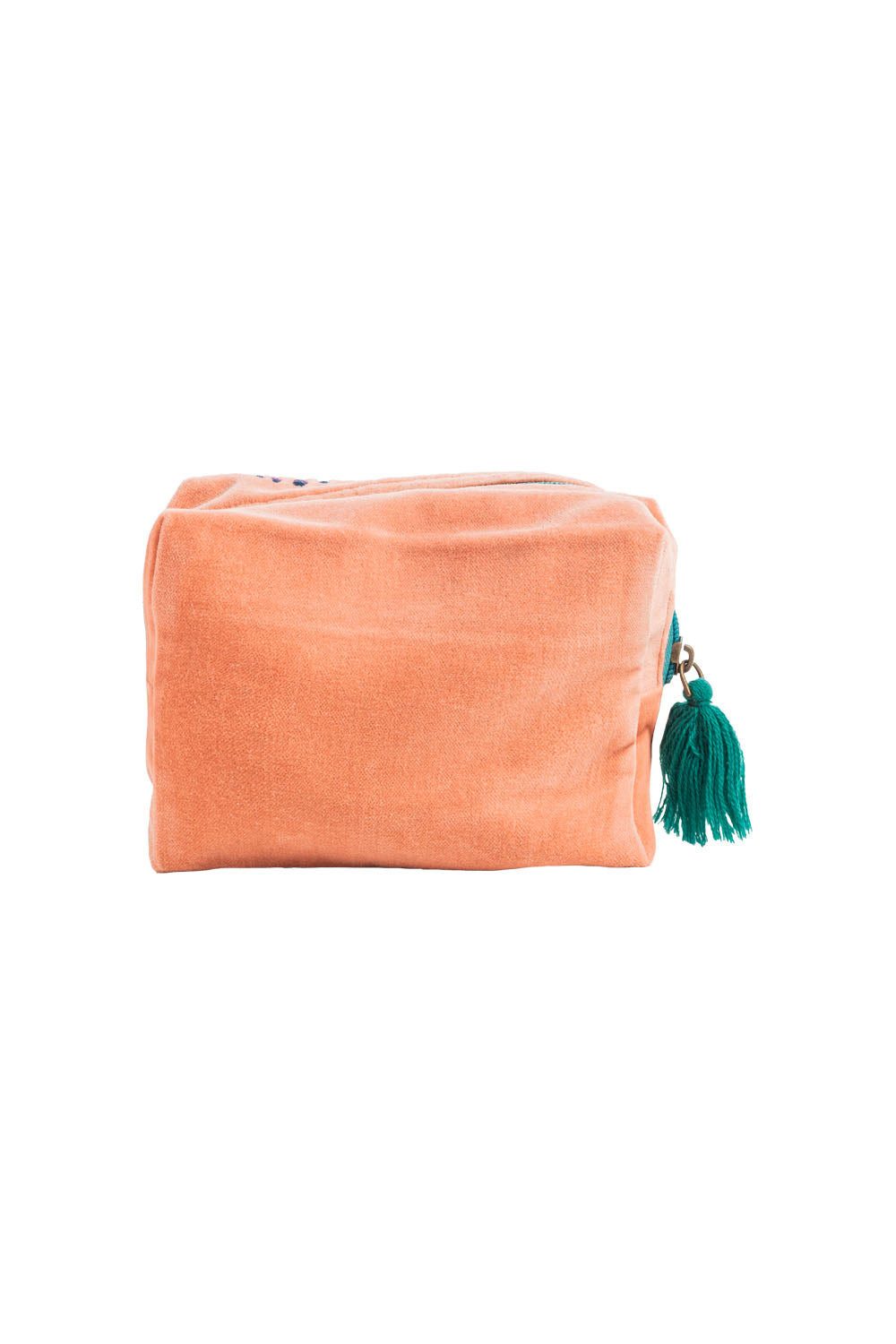 Tranquillo Kosmetiktasche Kosmetiktasche VELVET LEAVES - klein, Samtige Oberfläche mit floraler Stickerei und Quaste
