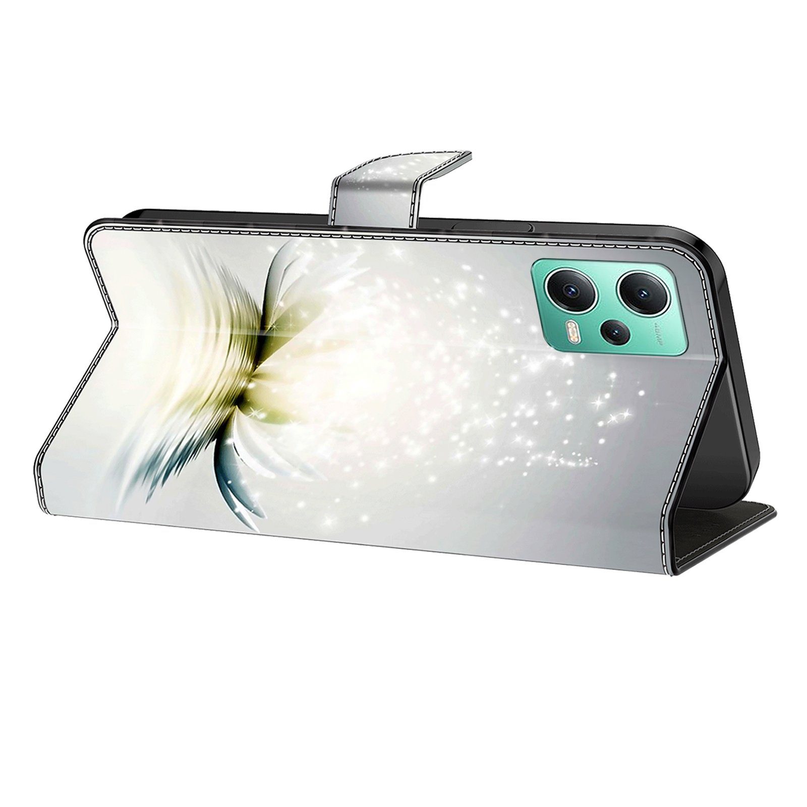 CLM-Tech Handytasche Hülle für Xiaomi Redmi Note 12 5G Tasche aus Kunstleder Klapphülle (Lotus Lampe, Handyhülle Wallet Flip Case Cover Etui), Standfunktion, Kartenfächer, Magnetverschluss