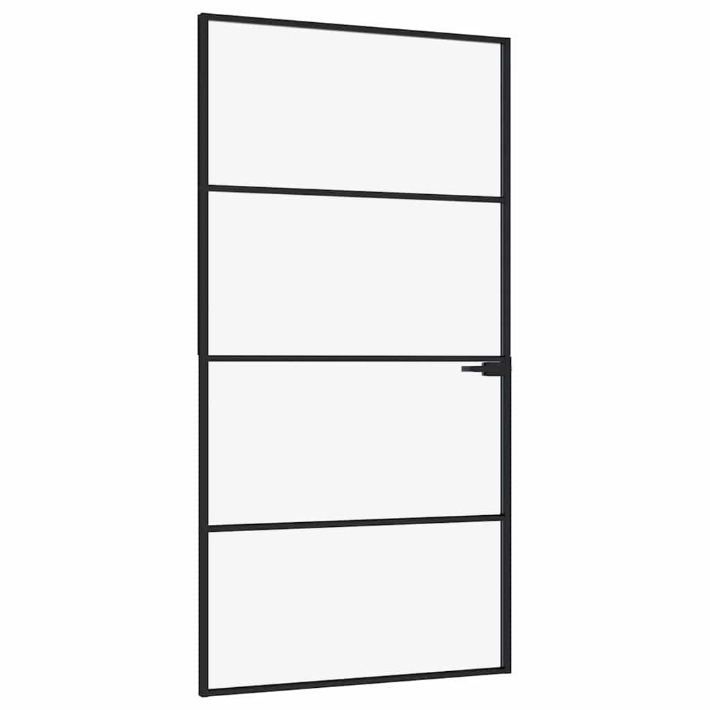 vidaXL Haustür Innentür Schwarz 102x201,5 cm Hartglas & Aluminium Schlank (1-St)