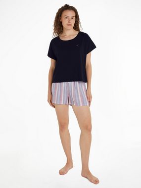 Tommy Hilfiger Underwear Shorty SS PYJ SET WOVEN (Set, 2 tlg., Shirt+Shorts) Shirt uni, Shorts gemustert