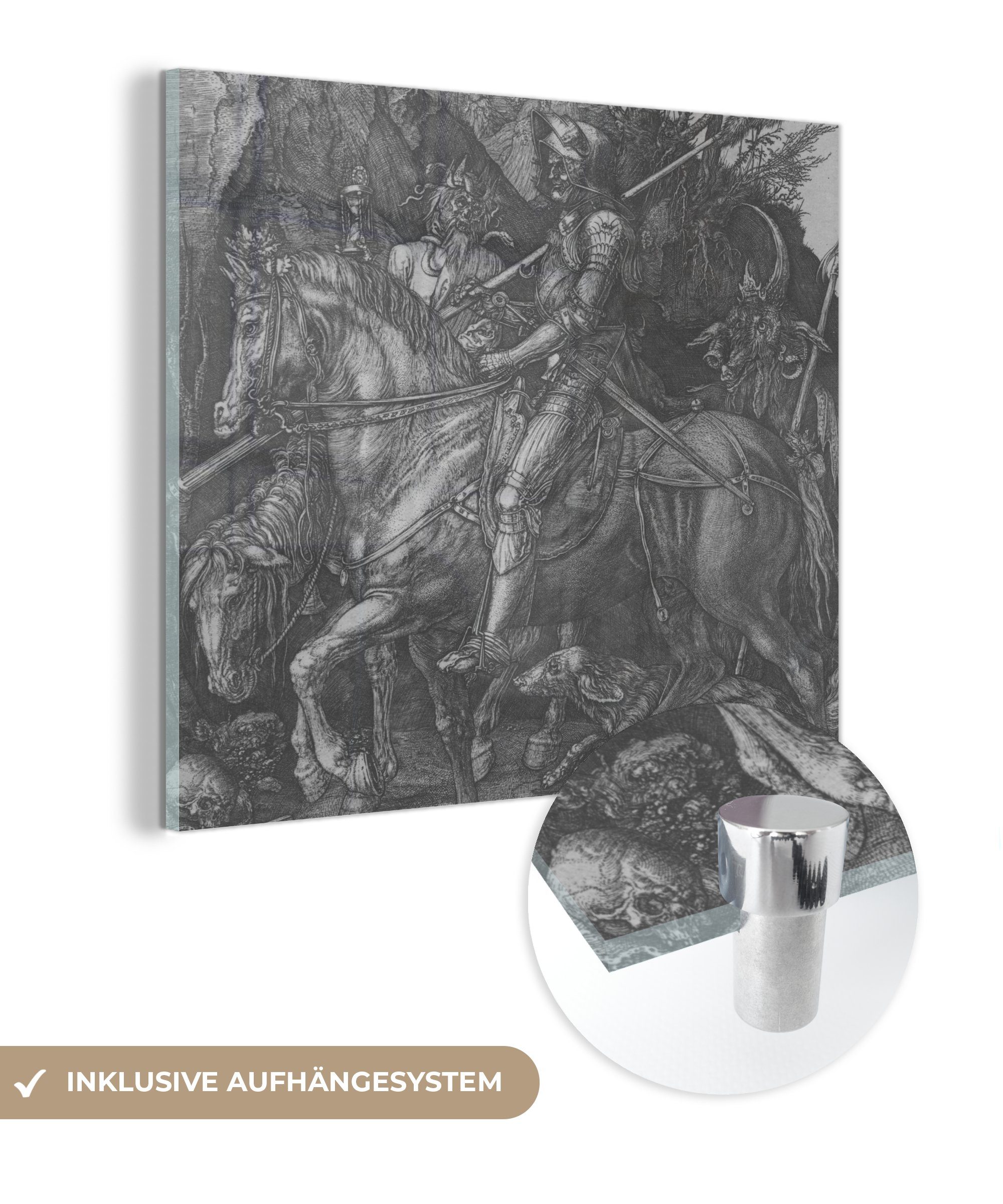 MuchoWow Acrylglasbild Ritter, Tod und Teufel - Albrecht Dürer, (1 St), Glasbilder - Bilder auf Glas Wandbild - Foto auf Glas - Wanddekoration