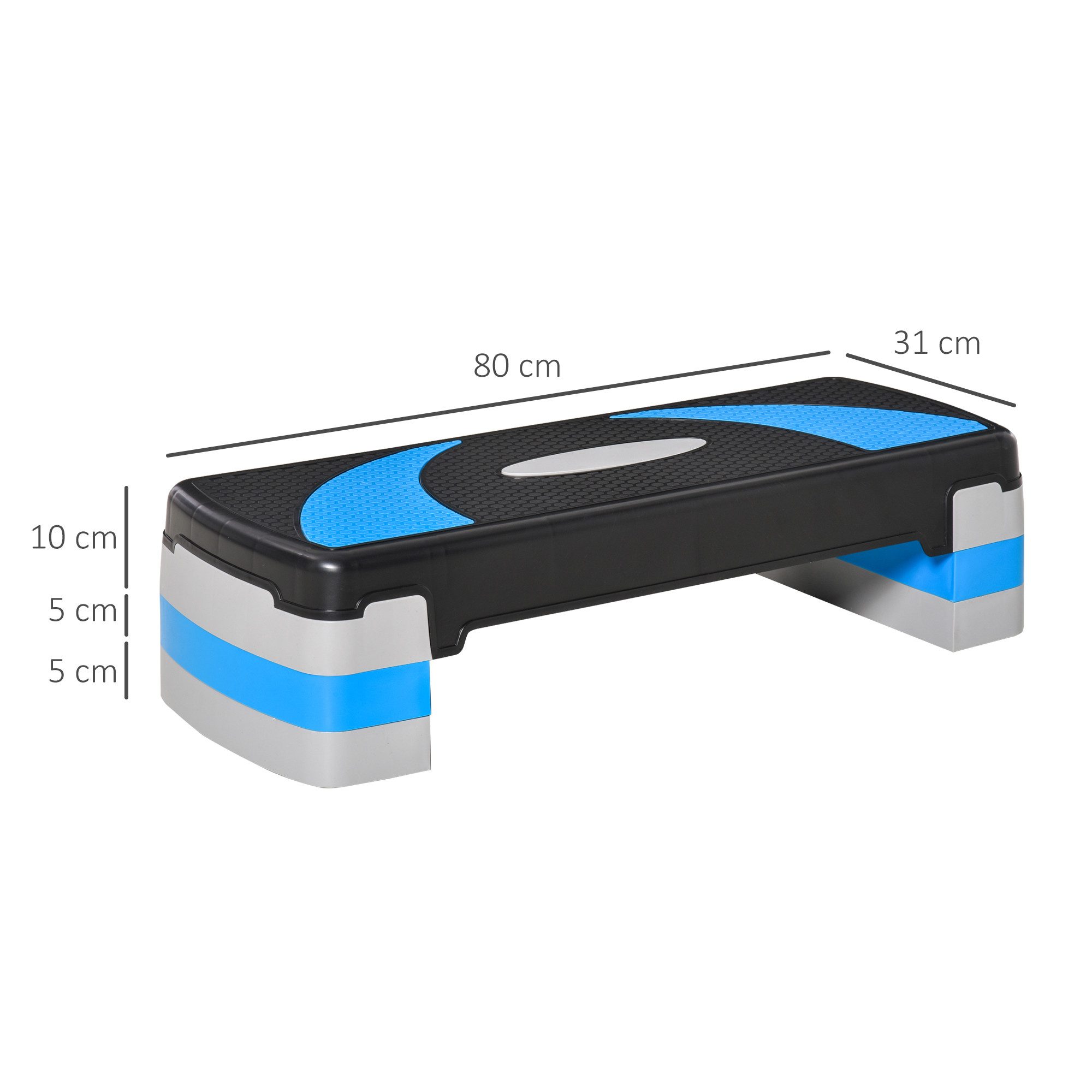HOMCOM Stepper Steppbrett höhenverstellbar mit 3 Stufen (10/15/20 cm) (Fitness Heimtrainer, 1-tlg., Aerobic-Stepper), für Indoor Outdoor Belastbarkeit bis 150 kg 80 x 31 x 10-20 cm