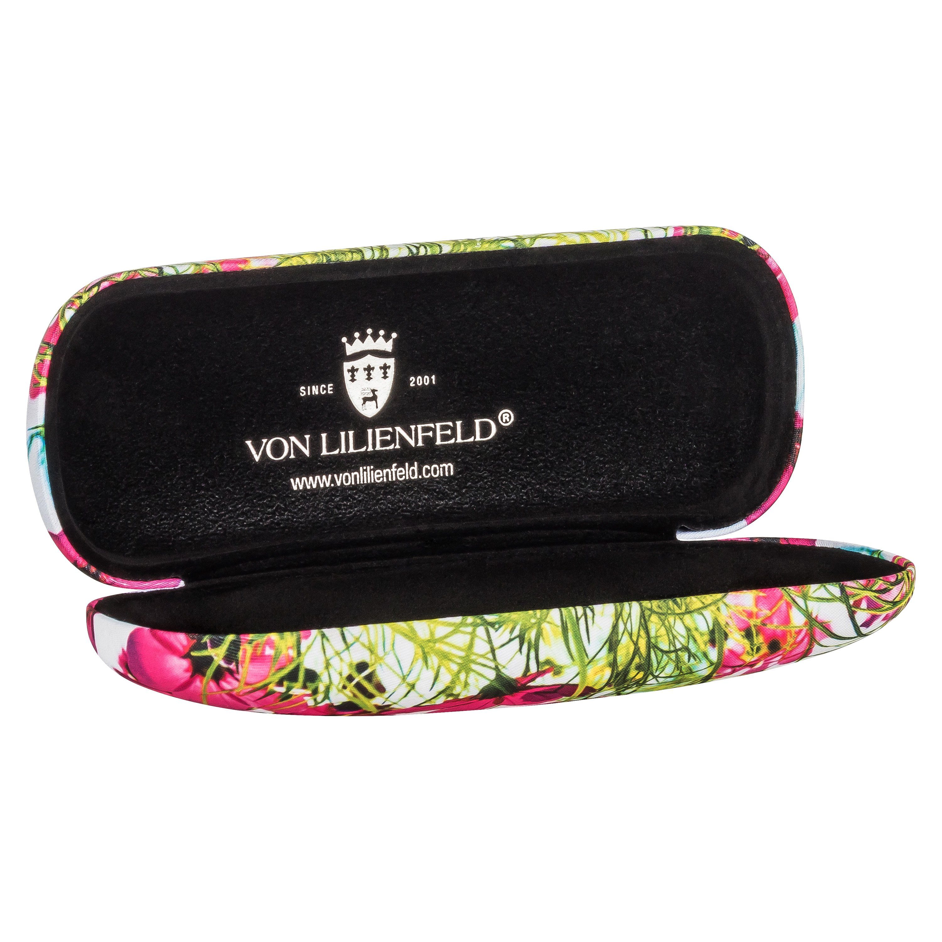 von Lilienfeld Brillenetui Blumenwiese Etui Brillenputztuch Hardcase mit Stoff bezogen, Hochwertiges Putztuch mit demselben Motiv