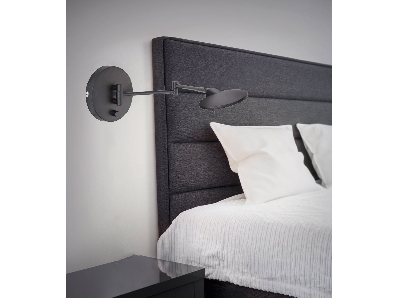 Schwarz Bett Dimmfunktion, innen Set und 2er Leselampe, LED Schalter integriert, Stecker Leselampe groß LED Warmweiß, meineWunschleuchte fest verstellbar mit