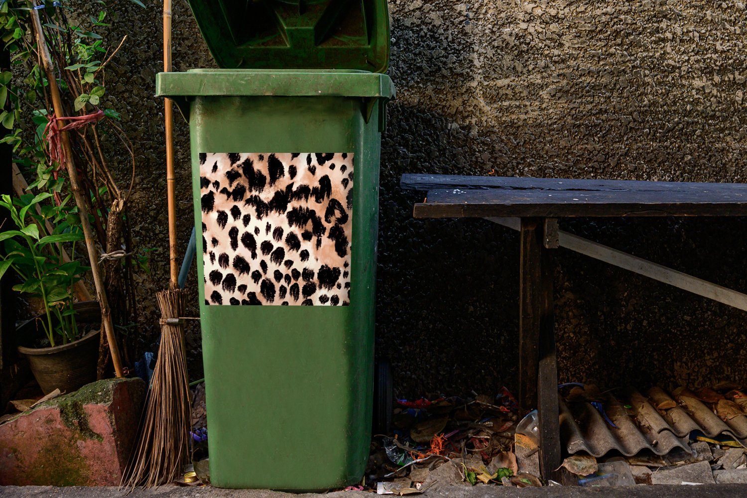 Mülltonne, (1 Druck Wandsticker MuchoWow St), - Tiere Panther Mülleimer-aufkleber, Sticker, Abfalbehälter Container,