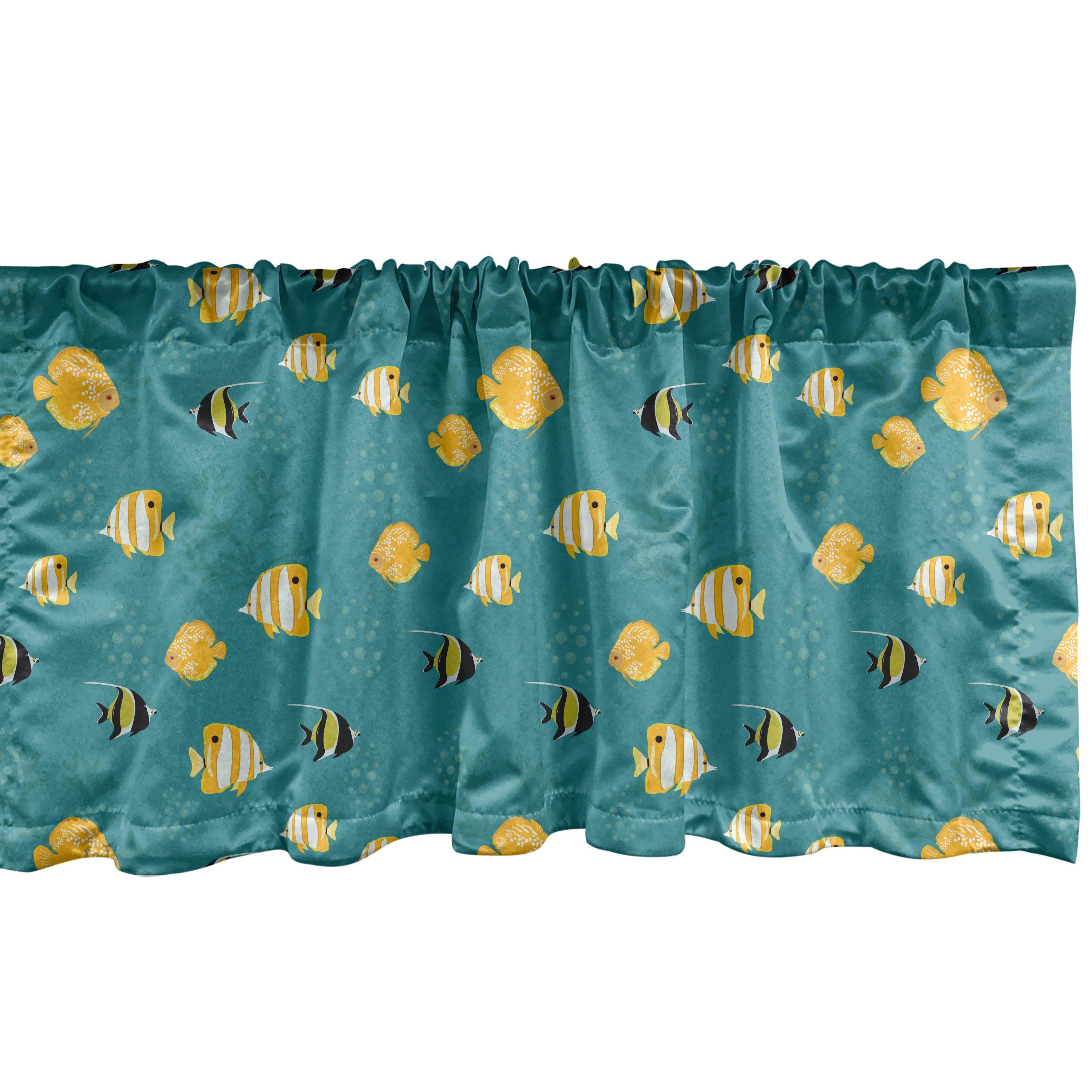 Scheibengardine Vorhang Volant für Küche Schlafzimmer Dekor mit Stangentasche, Abakuhaus, Microfaser, Unterwasser- Exotische Fische Anemone