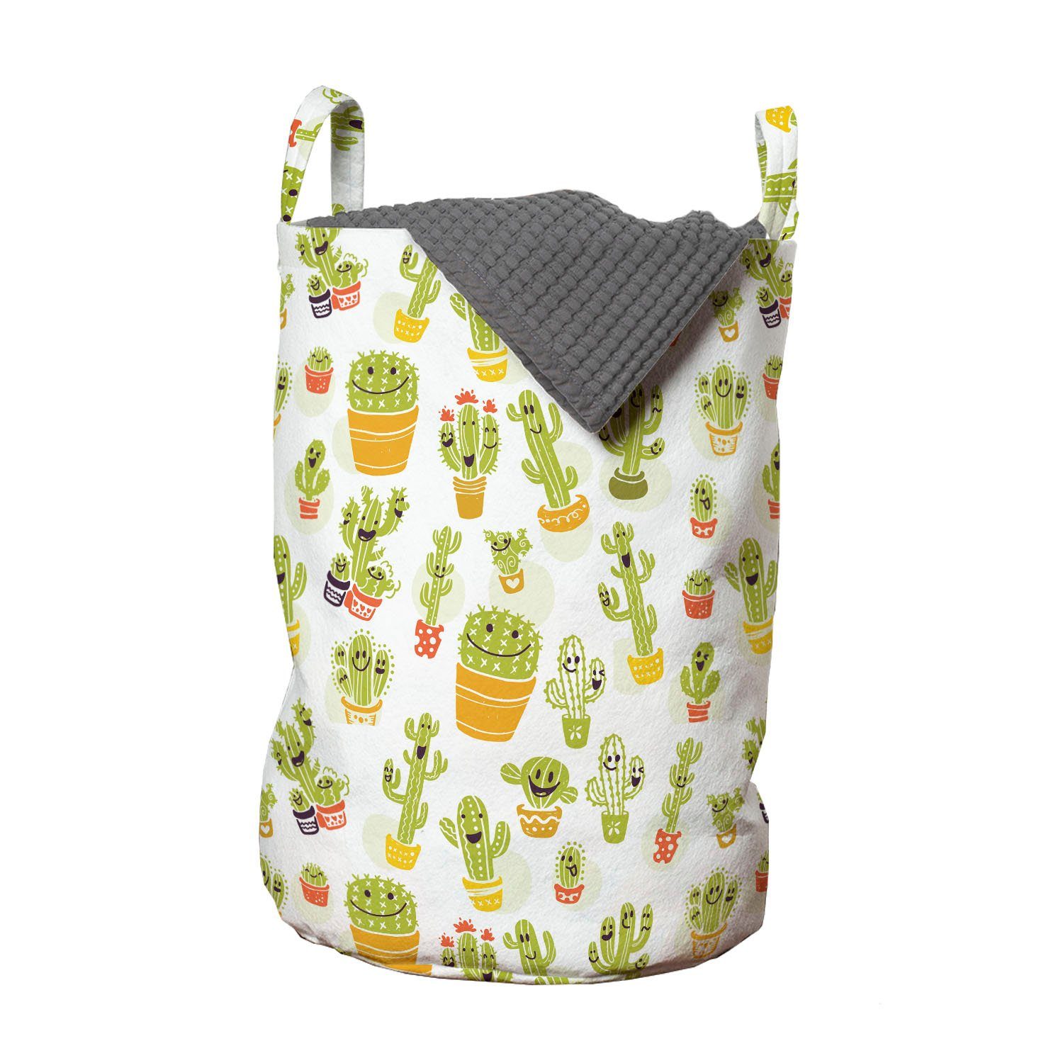 Abakuhaus Wäschesäckchen Wäschekorb mit Griffen Kordelzugverschluss für Waschsalons, skandinavisch Cactus Charaktere Töpfe
