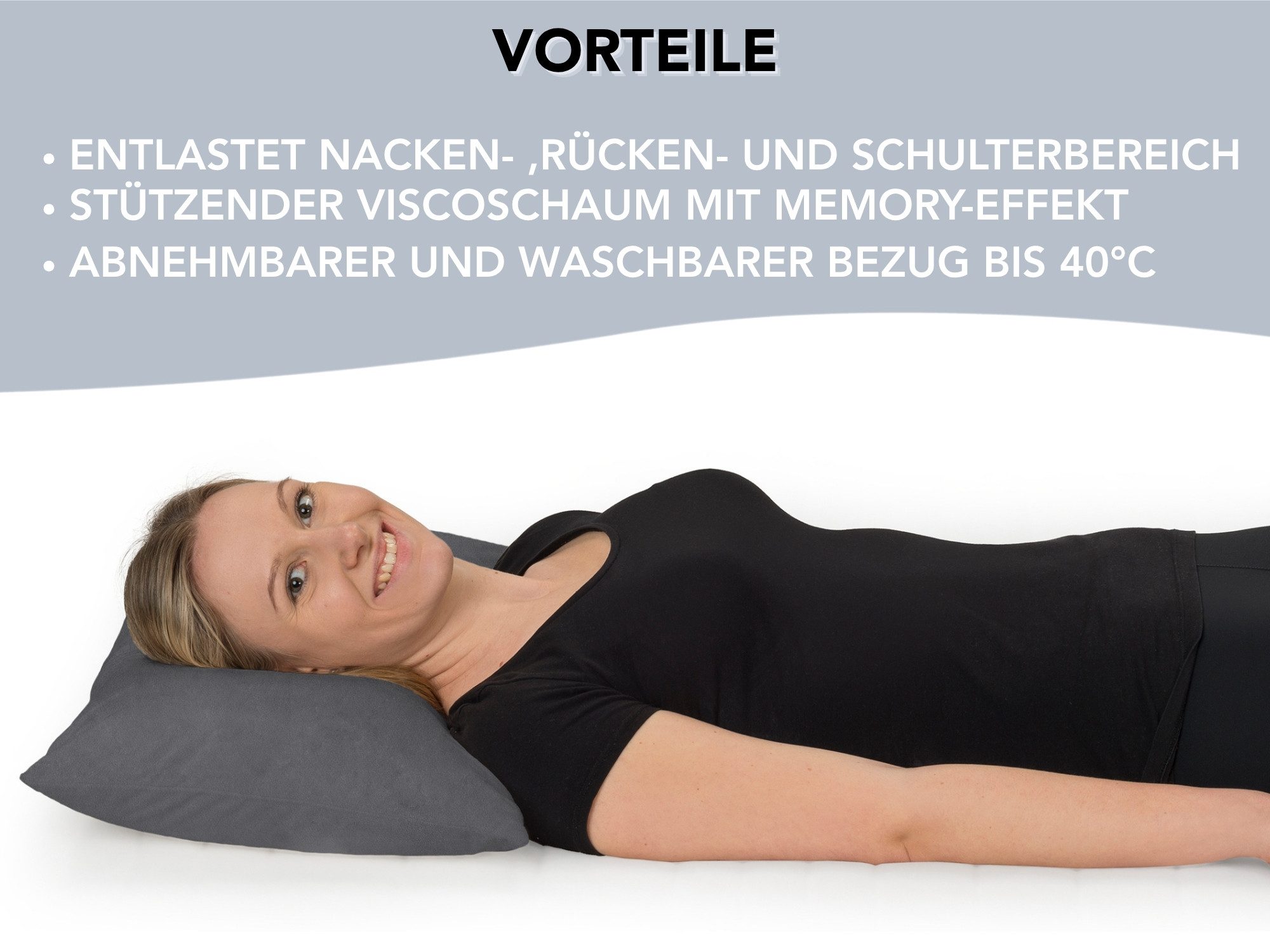 XDREAM Nackenstützkissen Visco Comfort, ergonomisches Nackenkissen mit Memory Effekt, Füllung: 100% Viscoschaum, Bezug: samtig weicher Mikroplüsch, für Rückenschläfer, Seitenschläfer und Bauchschläfer geeignet