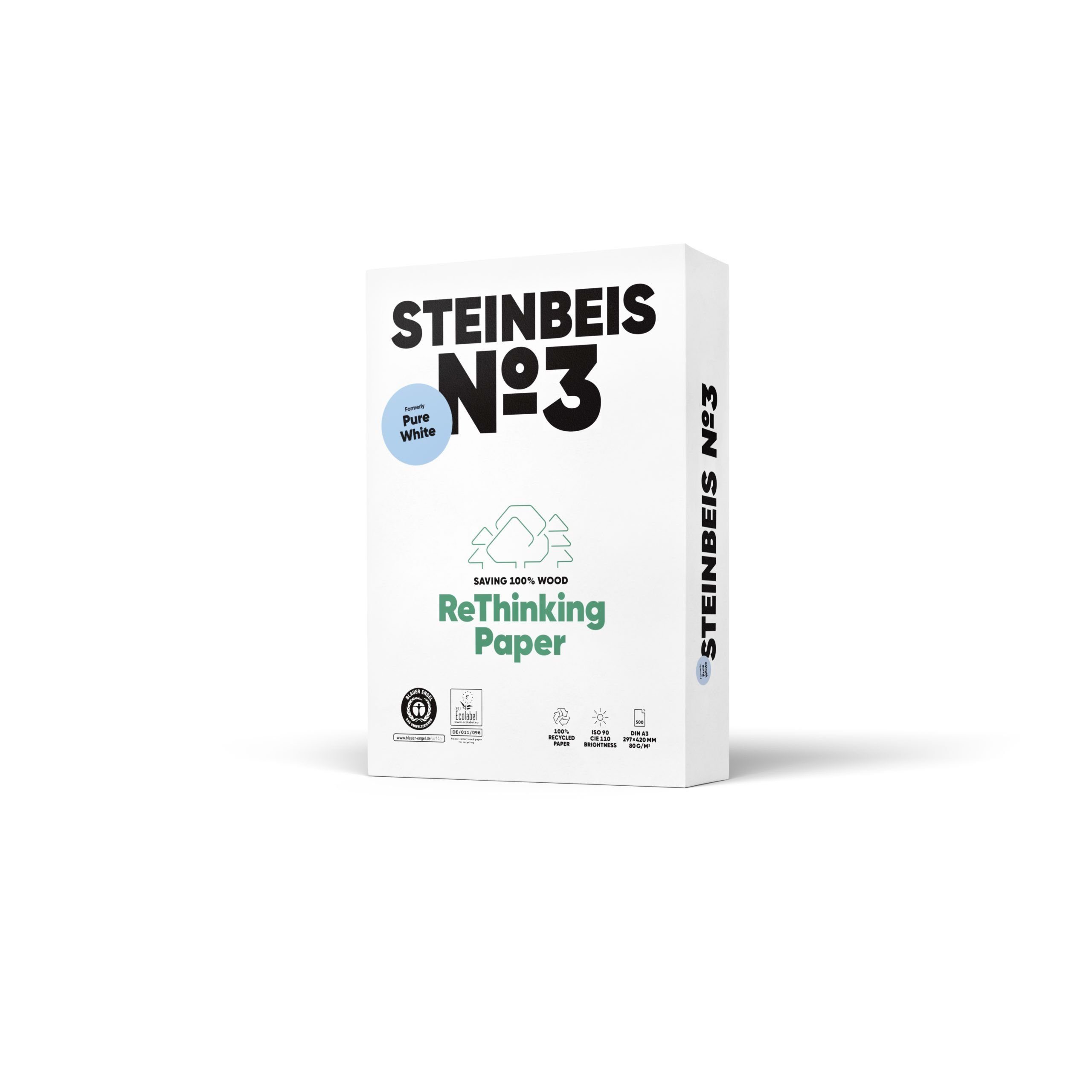 STEINBEIS Druckerpapier Blatt 3 500 80g, Pure White weiß, Recyclingpapier, - A3, No. 