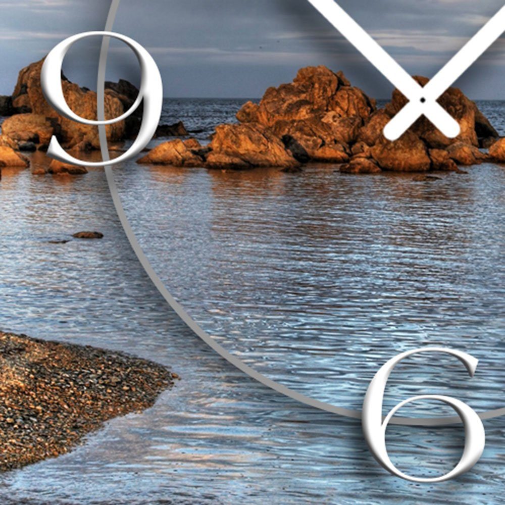 dixtime Wanduhr Motiv Klippen Strand Design (Einzigartige 3D-Optik Wanduhren Designer leise aus modernes 4mm Alu-Dibond) Wanduhr