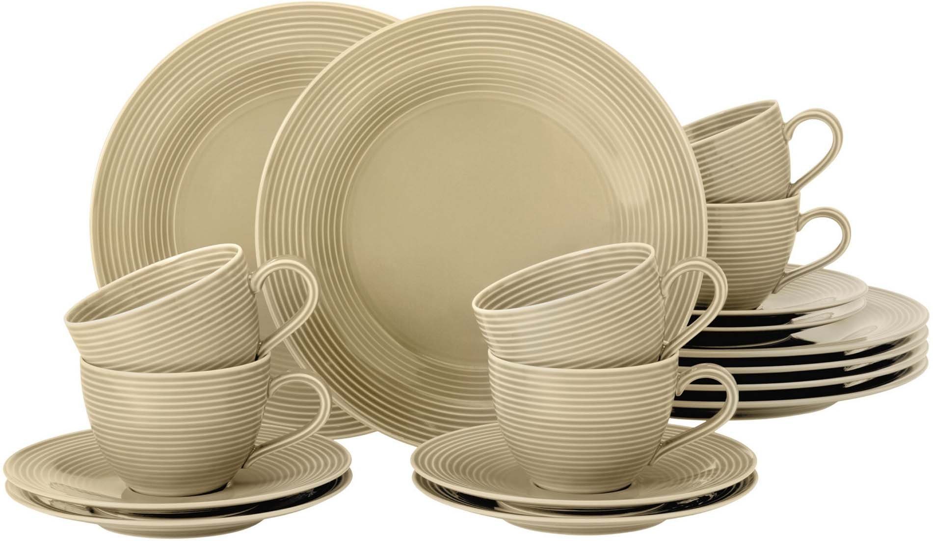 Seltmann Weiden Kaffeeservice Geschirr-Set, Service Beat (18-tlg), 6 Personen, Porzellan, Teller, Tassen, Untertassen, Rillendekor, 18 Teile, für 6 Personen