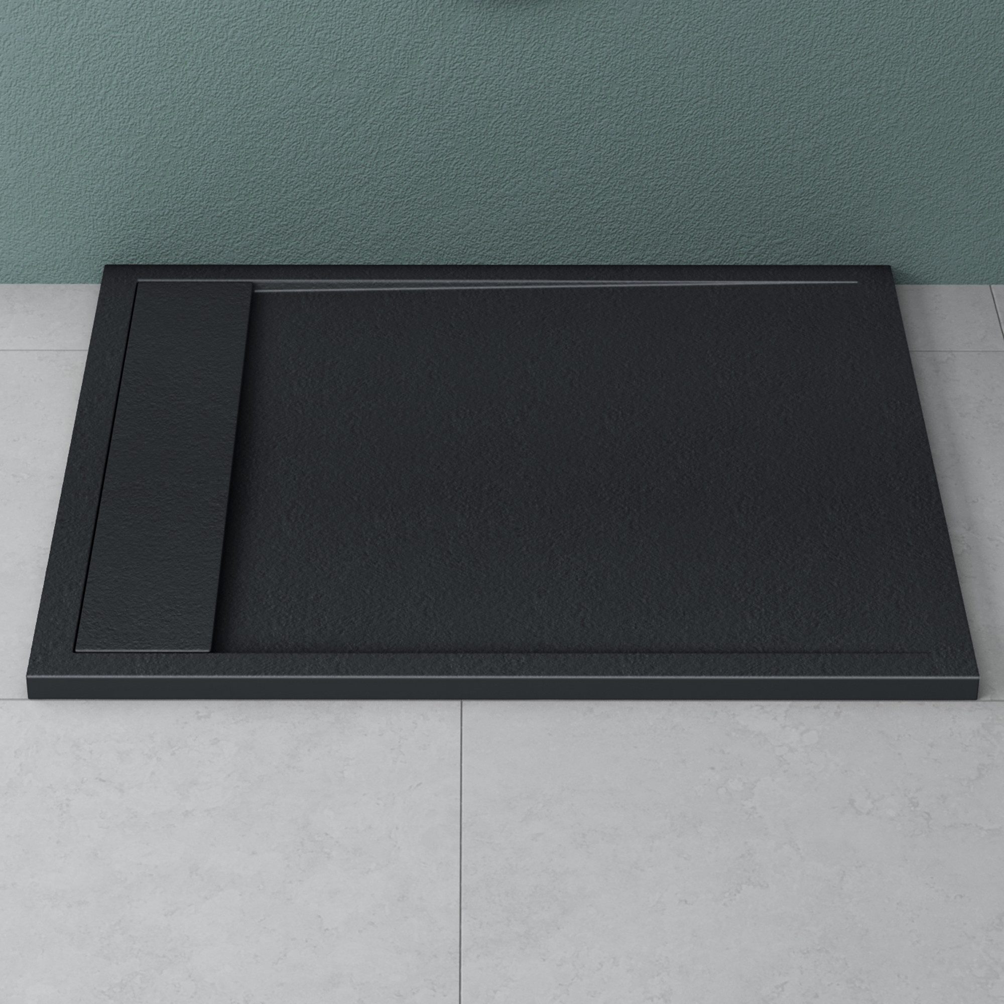 Mai & Mai Duschwanne Duschtasse aus Mineralguss DIN-Anschlüsse B:90cm T:100-160cm Geoma10, Rechteckig