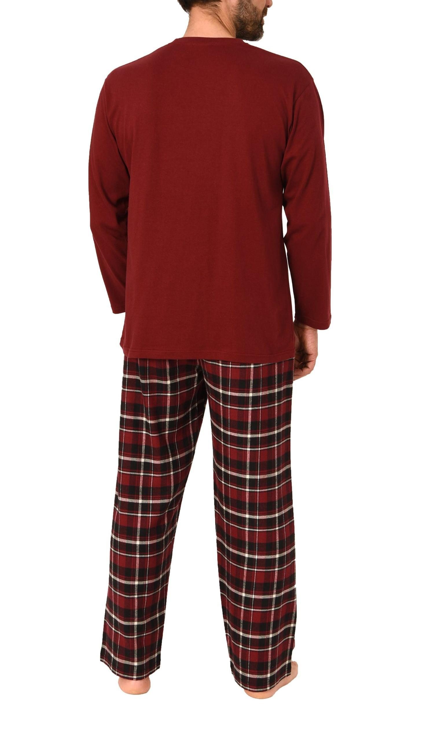 Normann Pyjama Herren Schlafanzug lang, Pyjama mit Flanell-Hose in Karo-Optik – Bild 4 von 5