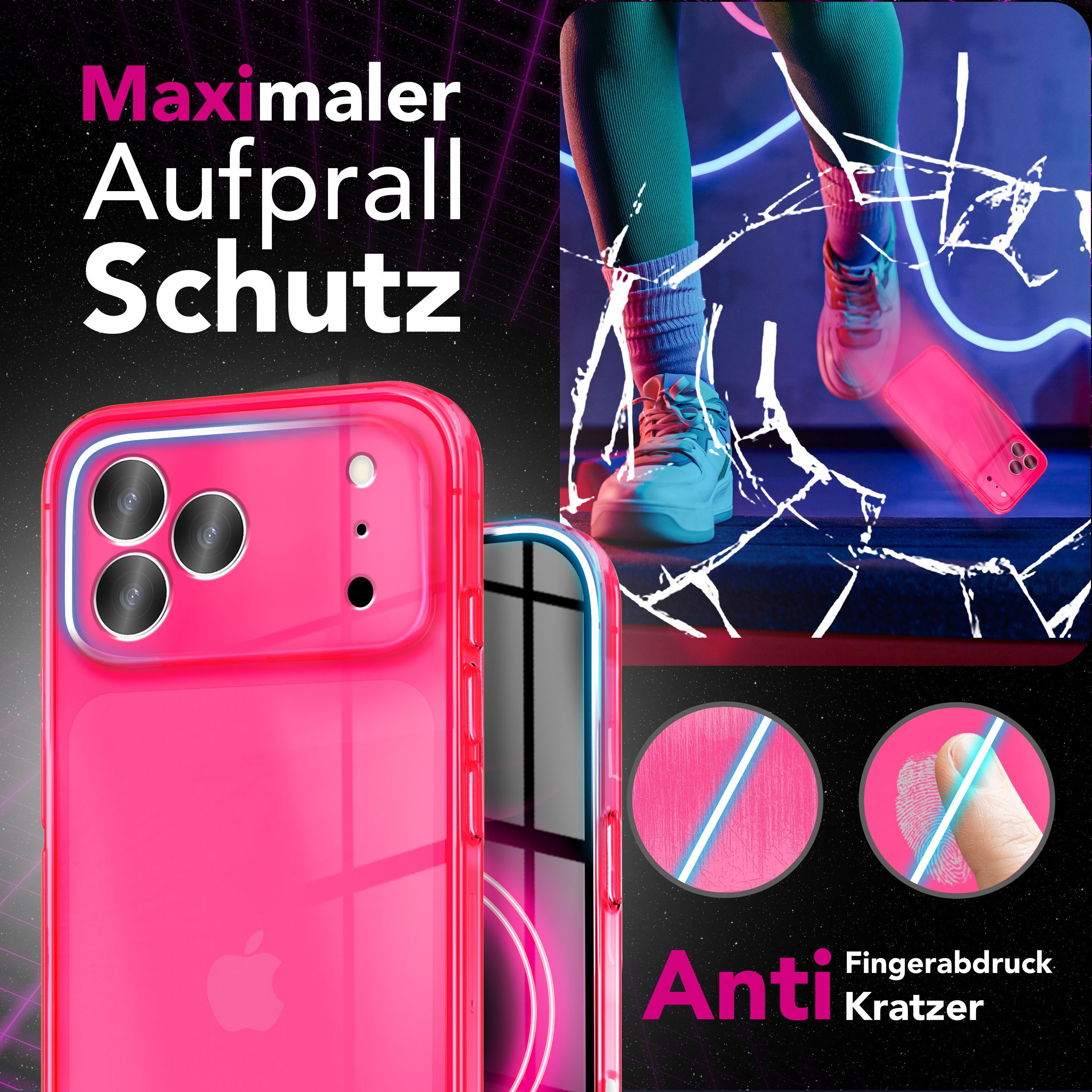 Nalia Smartphone-Hülle Apple iPhone 17 Pro Max 17,5 cm (6,9 Zoll), Leuchtende Neon Farbe / Durchsichtig / Anti-Gelb / Soft TPU & Flexibel