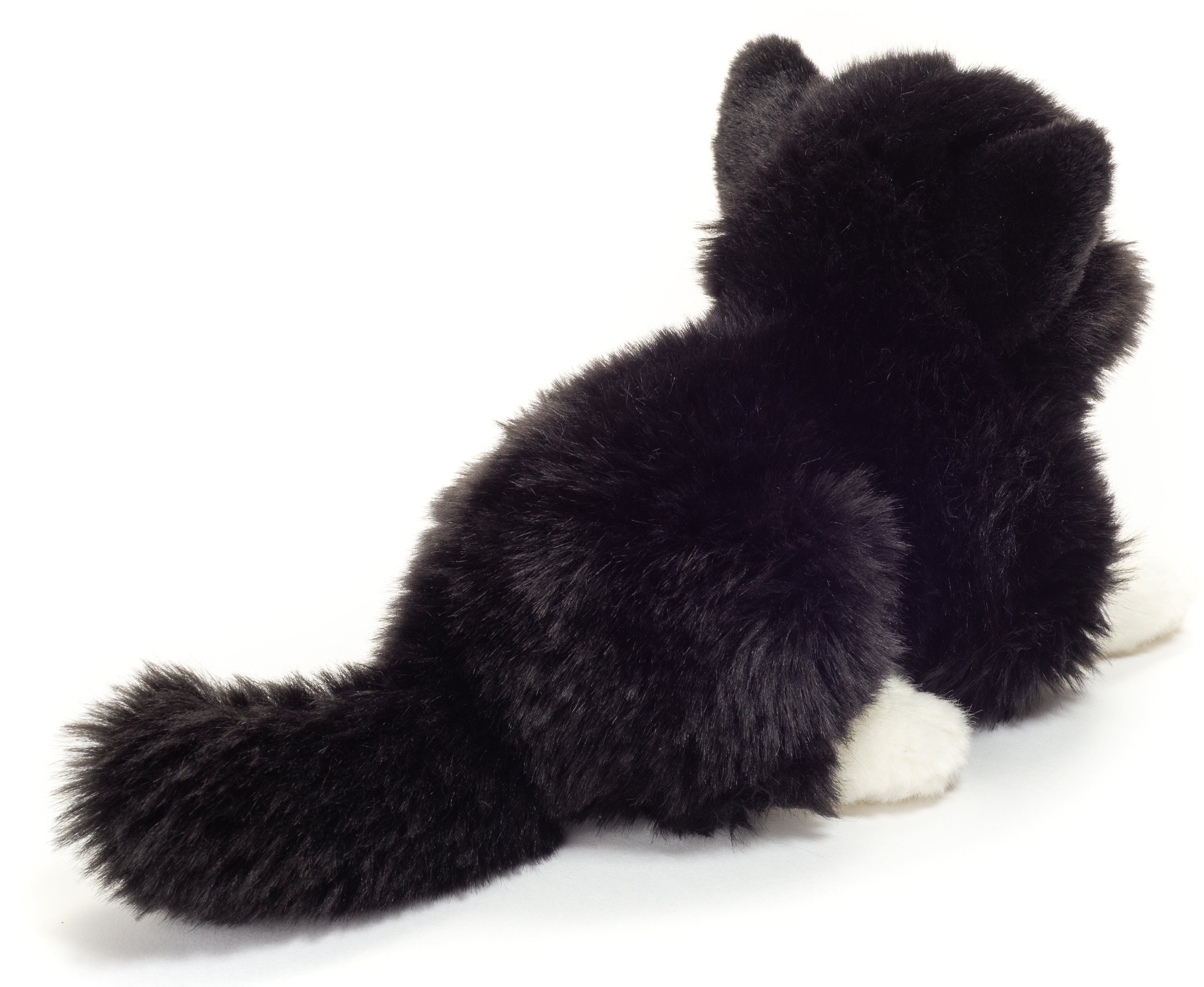 Teddy Hermann® Kuscheltier Katze liegend schwarz/weiß, 20 cm, zum Teil aus recyceltem Material