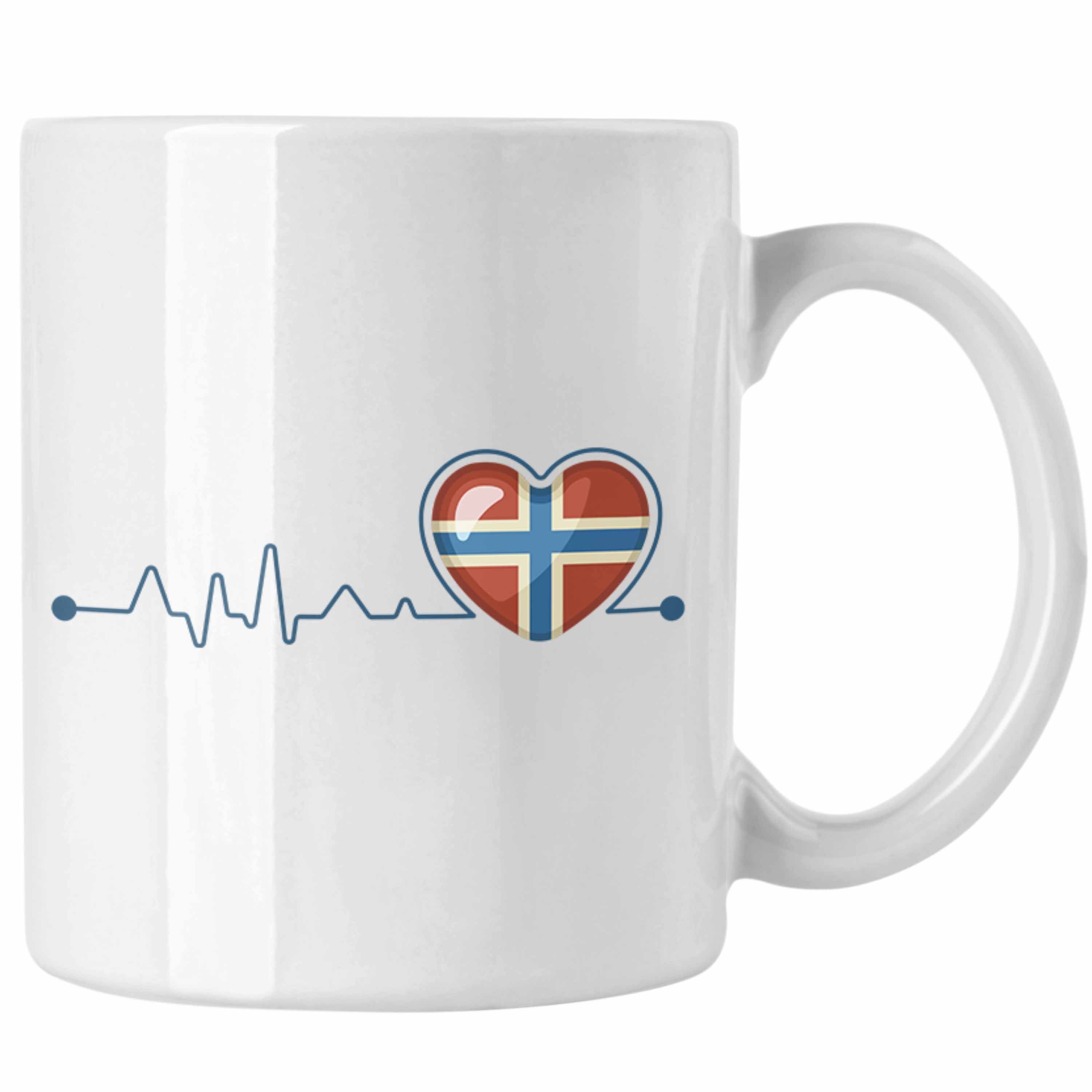 Trendation Tasse Trendation - Norwegen Weiss Nordkap Grafik Flagge Elch Norway Geschenke Herzschlag Tasse