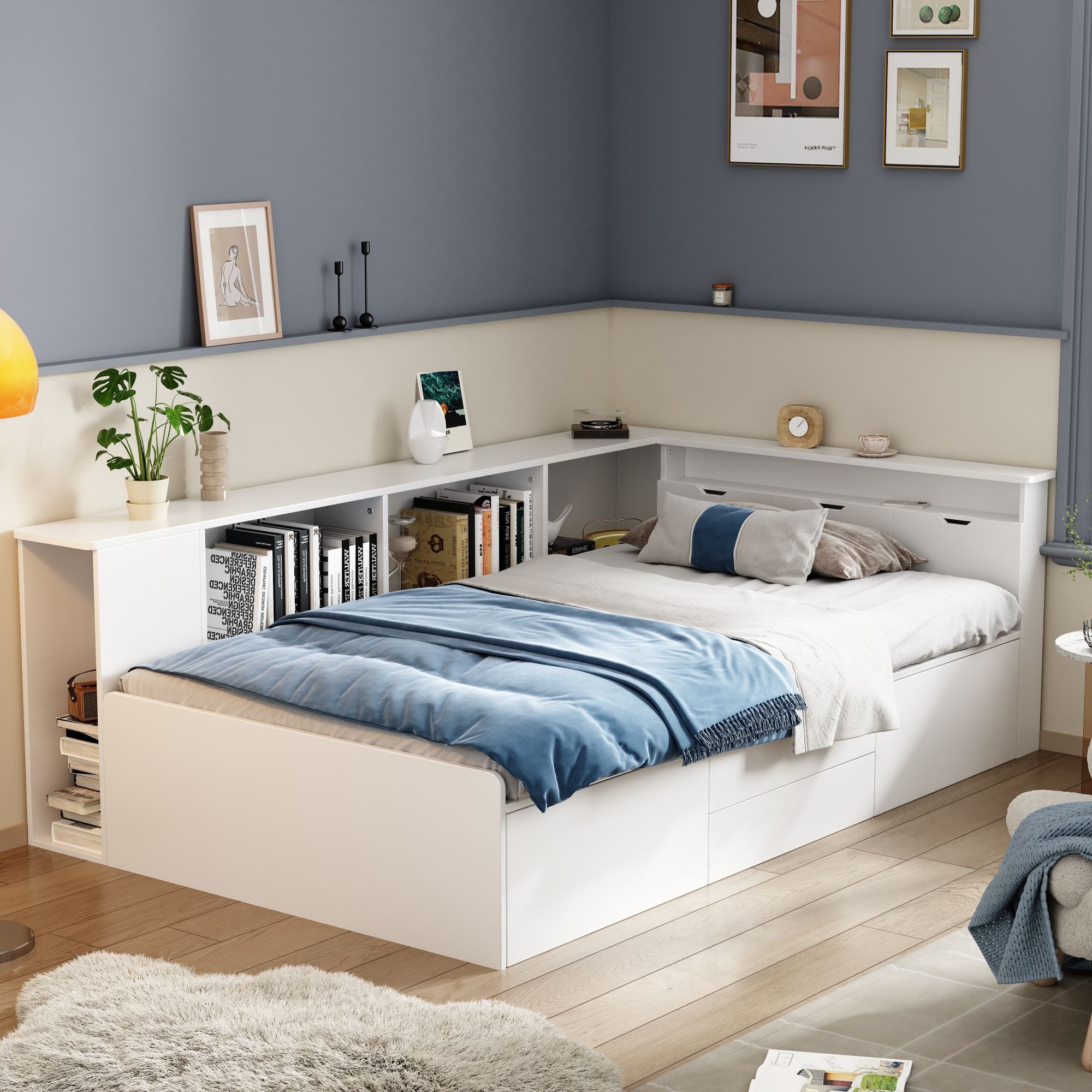 SOFTWEARY Jugendbett Multifunktionales Einzelbett mit Aufbewahrung, 90x200 günstig online kaufen