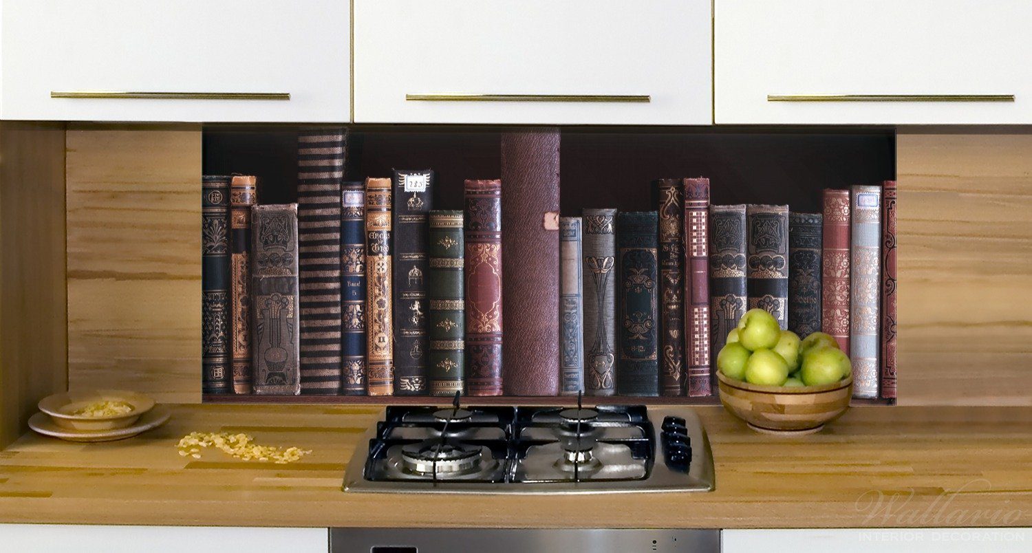 Wallario Küchenrückwand alten Büchern, Bücherregal (1-tlg) mit