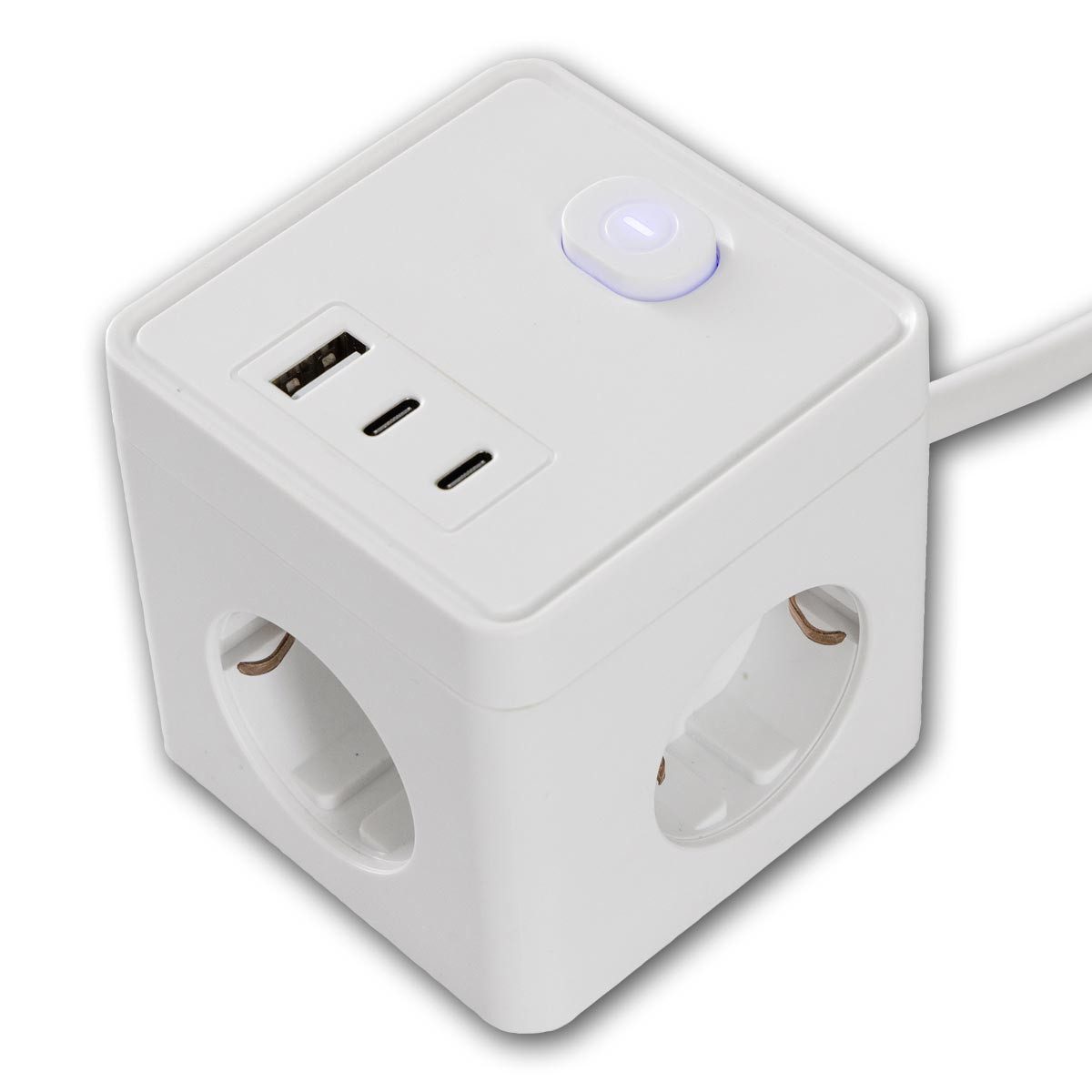 ChiliTec Steckdose Steckdosen-Würfel 3-fach mit USB-A&C & Schalter ws – Bild 3 von 5