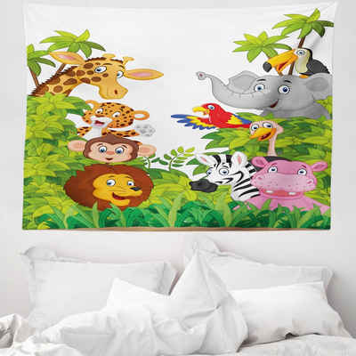 Wandteppich aus Weiches Mikrofaser Stoff Für das Wohn und Schlafzimmer, Abakuhaus, rechteckig, Kindergarten Cartoon Zoo Mascots